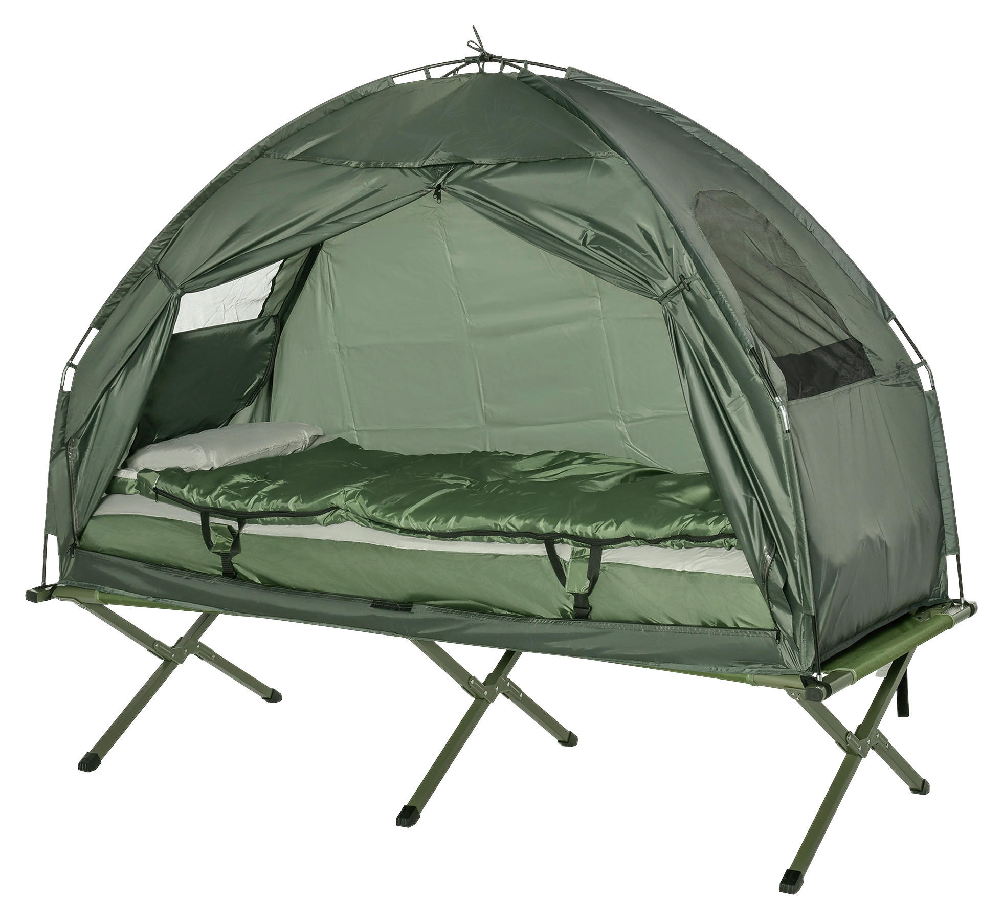 Outsunny Campingbett dunkelgrün Polyester-Mischgewebe B/H/L: ca. 78x118x193 cm Campingbett_4_in_1_Set - dunkelgrün (193,00/78,00/118,00cm) - Outsunny
