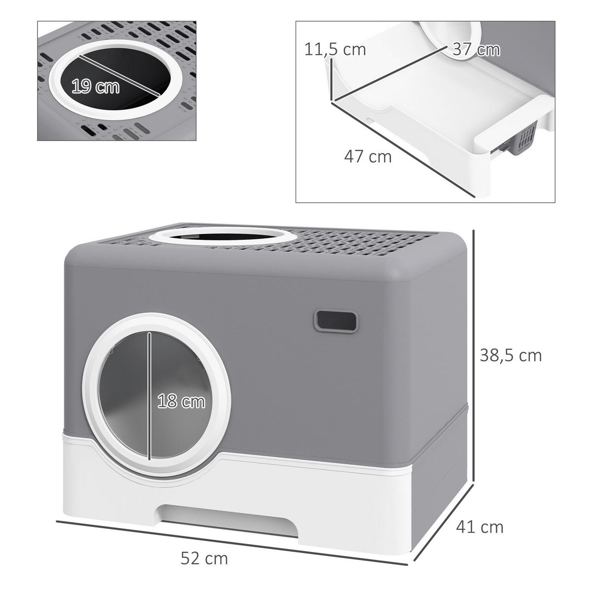 PawHut Katzentoilette grau Kunststoff B/H/L: ca. 41x38,5x52 cm Katzentoilette - grau (52,00/41,00/38,50cm) - PawHut