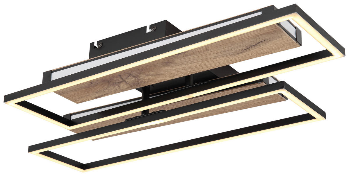GLOBO LED-Deckenleuchte 67299D1 mattschwarz dunkelbraun Kunststoff MDF Metall B/H/T: ca. 52x10x60 cm COLLI - dunkelbraun/mattschwarz (52,00/10,00/60,00cm) - GLOBO