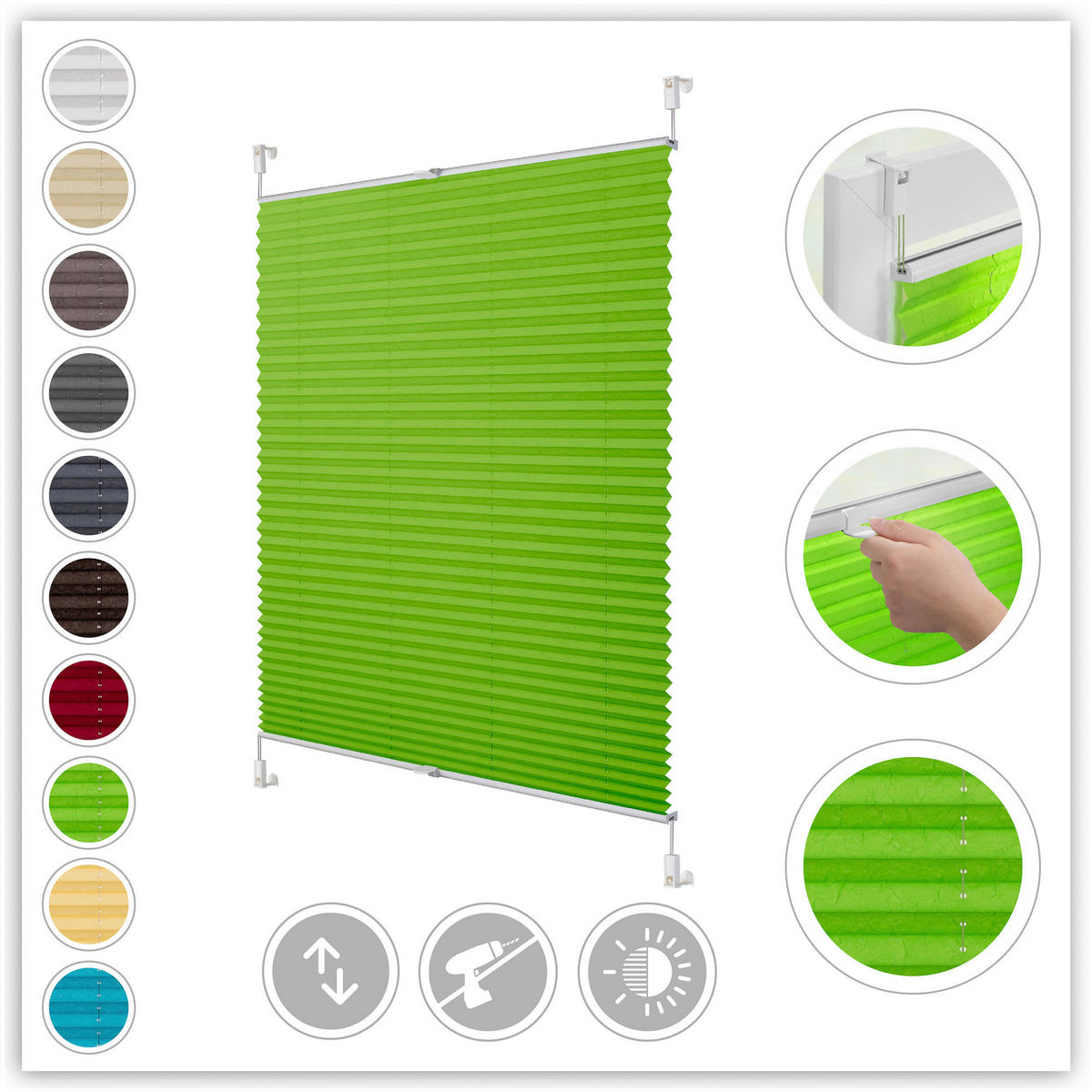 LICHTBLICK Spannplissee grün B/L: ca. 95x130 cm Plissee_Klemmfix - grün (95,00/130,00cm) - LICHTBLICK