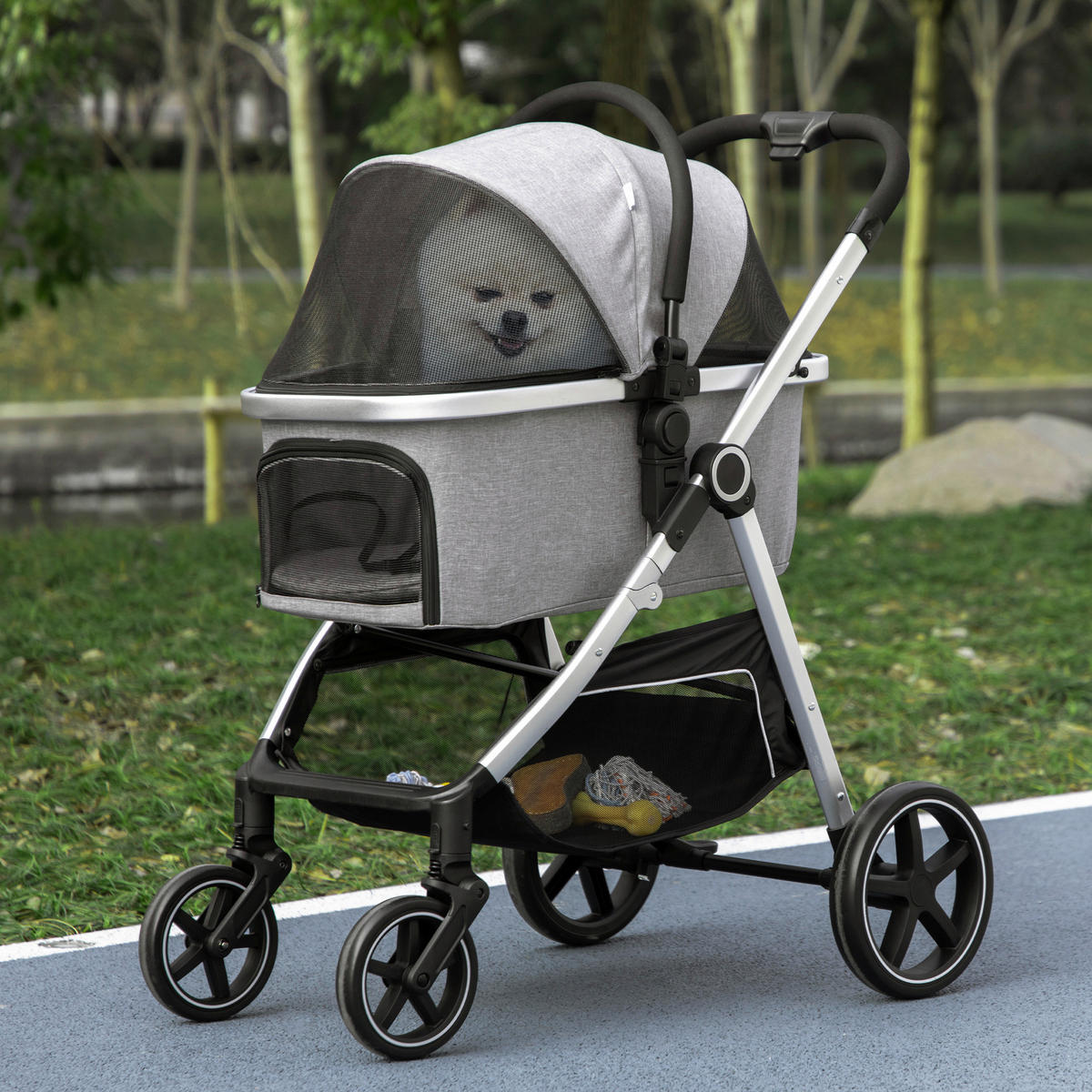 PawHut Hunde-Zubehör hellgrau Edelstahl B/H/L: ca. 58x83x102 cm Hundewagen - hellgrau (102,00/58,00/83,00cm) - PawHut