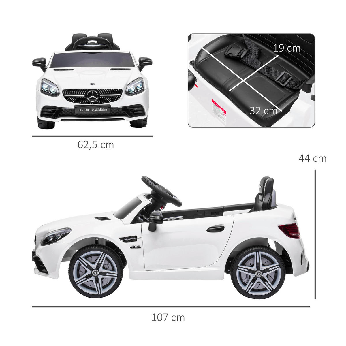 AIYAPLAY Kinder-Elektroauto weiß B/H/L: ca. 62,5x44x107 cm Kinder Elektroauto - weiß (107,00/62,50/44,00cm) - AIYAPLAY