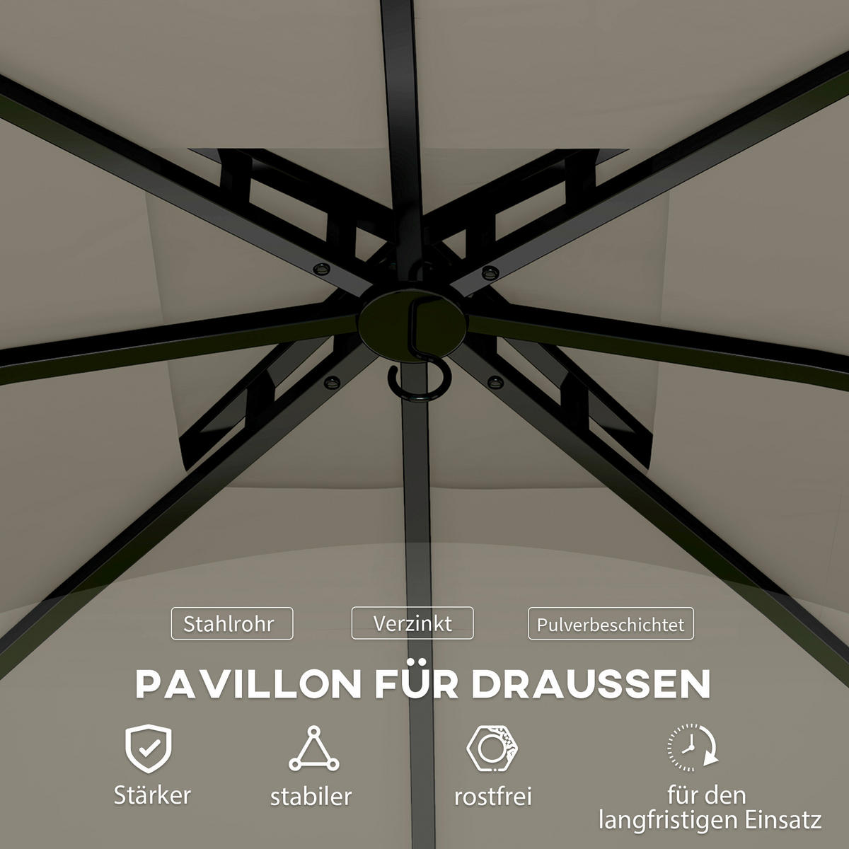 Outsunny Pavillon hellgrau Metall B/H/L: ca. 335x285x335 cm Pavillon - hellgrau (335,00/335,00/285,00cm) - Outsunny