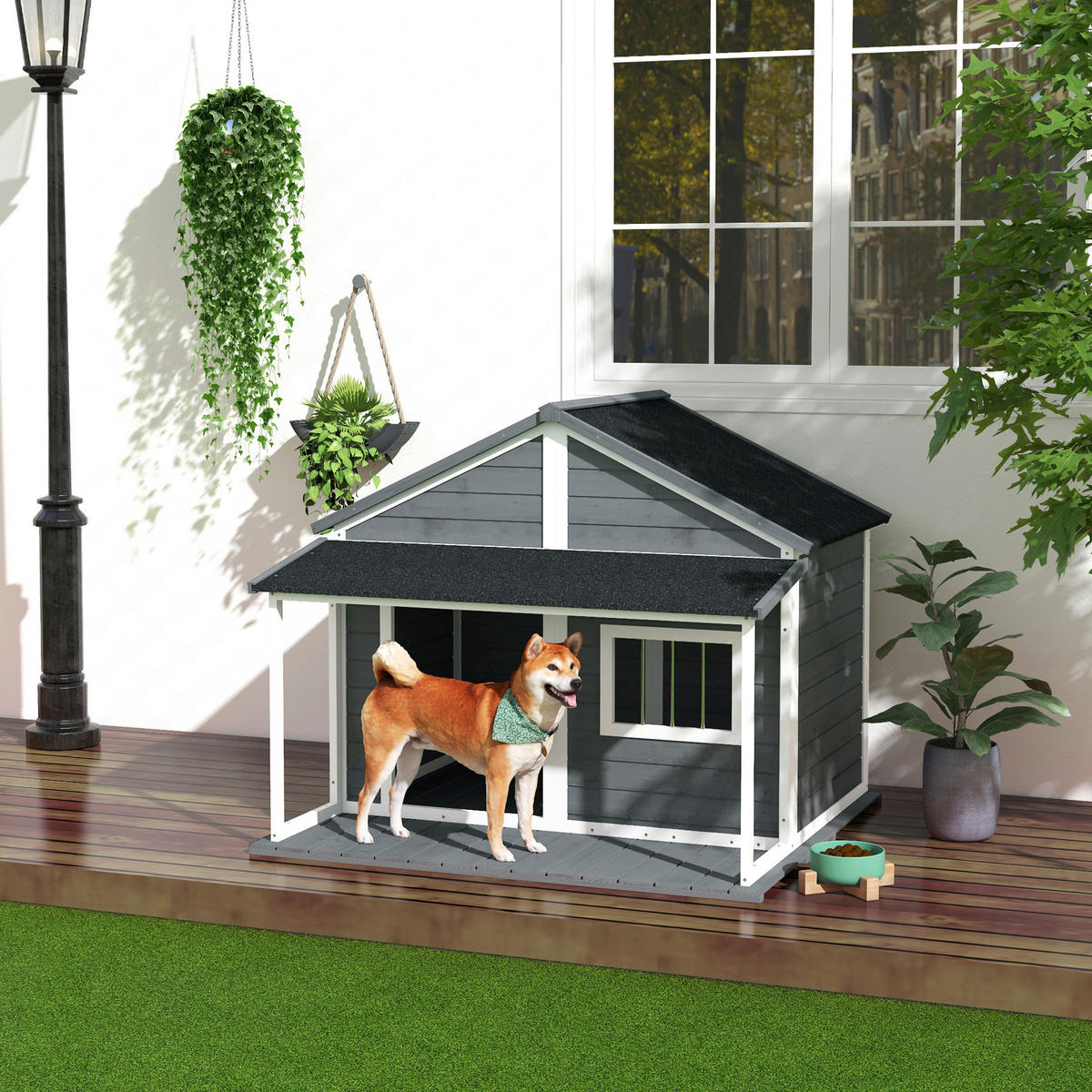 PawHut Hunde-Zubehör grau Polypropylen B/H/L: ca. 112x124x105 cm Hundehütte - grau (105,00/112,00/124,00cm) - PawHut