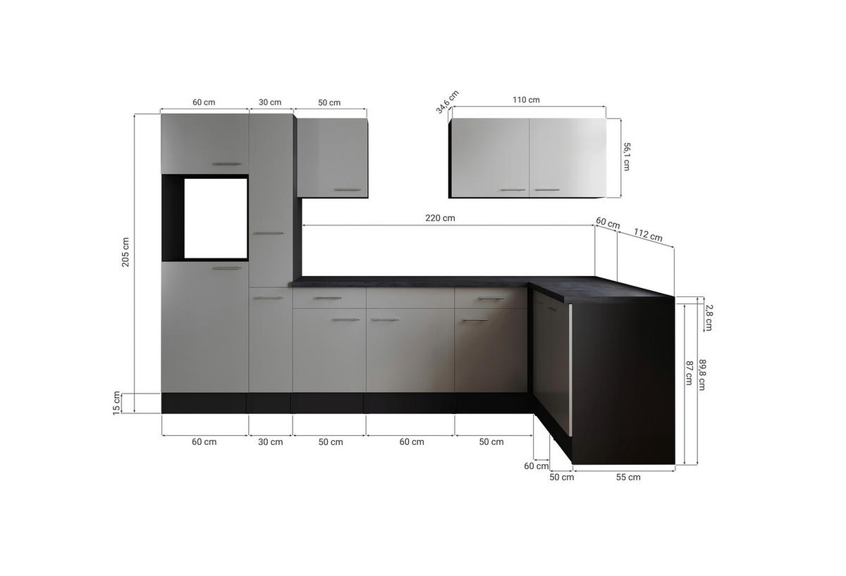 Winkelküche Oliver B/H/T: ca. 310x205x172 cm Oliver - granit/grau (310,00/205,00/172,00cm) - Respekta