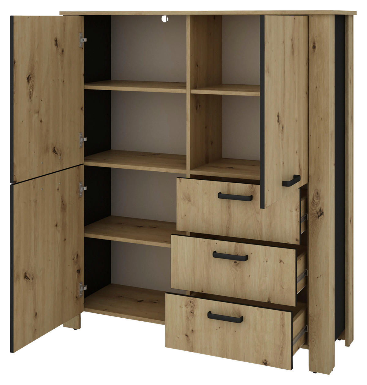 Highboard FARO Eiche schwarz B/H/T: ca. 120x137x40 cm FARO - Eiche/schwarz (120,00/137,00/40,00cm) - byLIVING