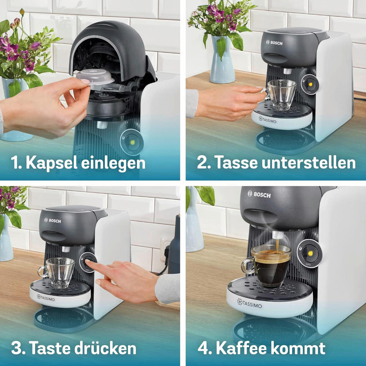 Bosch Kapselmaschine Tassimo Finesse TAS16B4 weiß Kunststoff B/H/T: ca. 15,7x26,5x36,6 cm Tassimo Finesse - weiß/grau (15,70/26,50/36,60cm) - Bosch