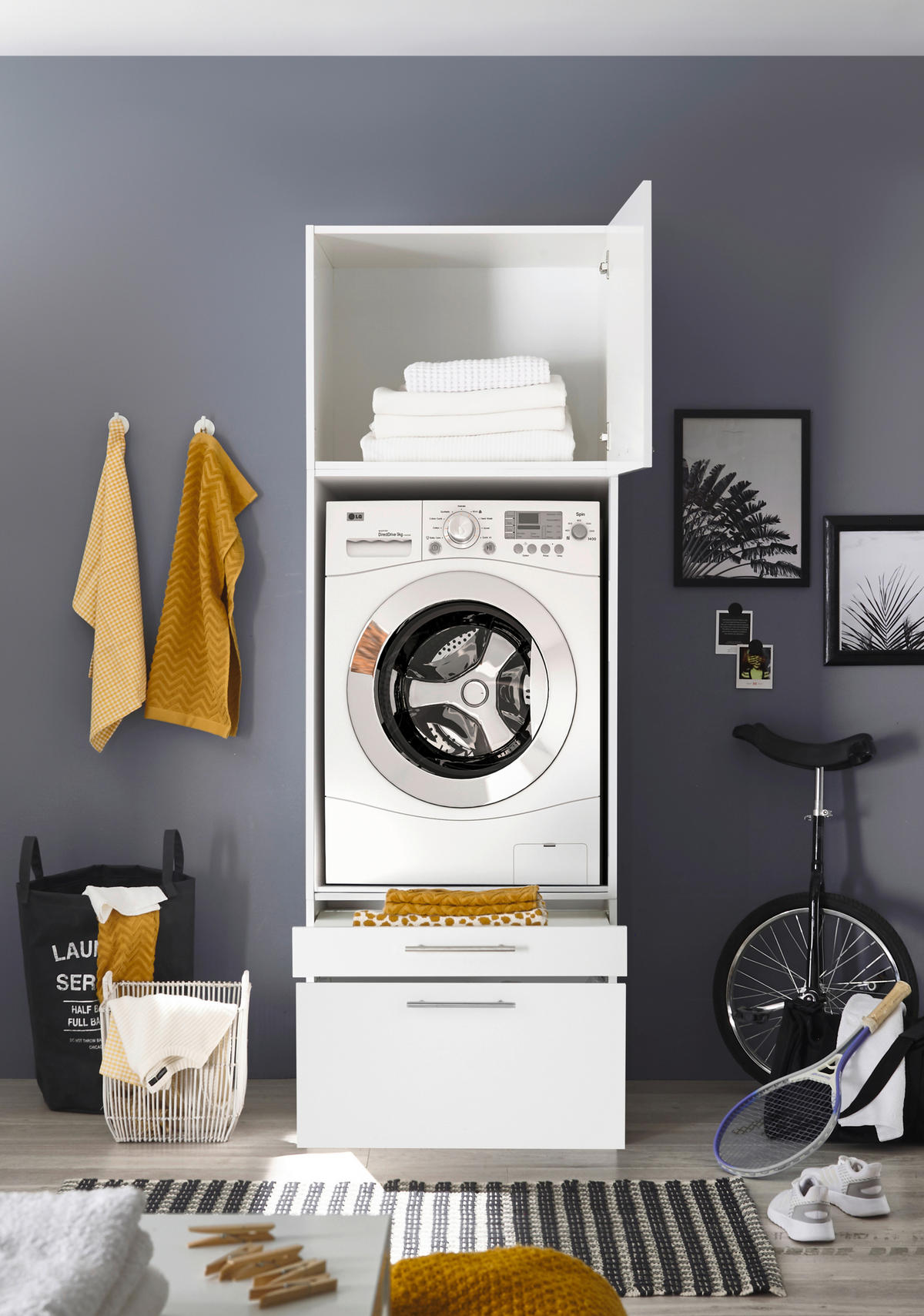 Respekta Waschmaschinenschrank Clara weiß matt B/H/T: ca. 67,4x200x67,6 cm Clara - weiß (67,40/200,00/67,60cm) - Respekta