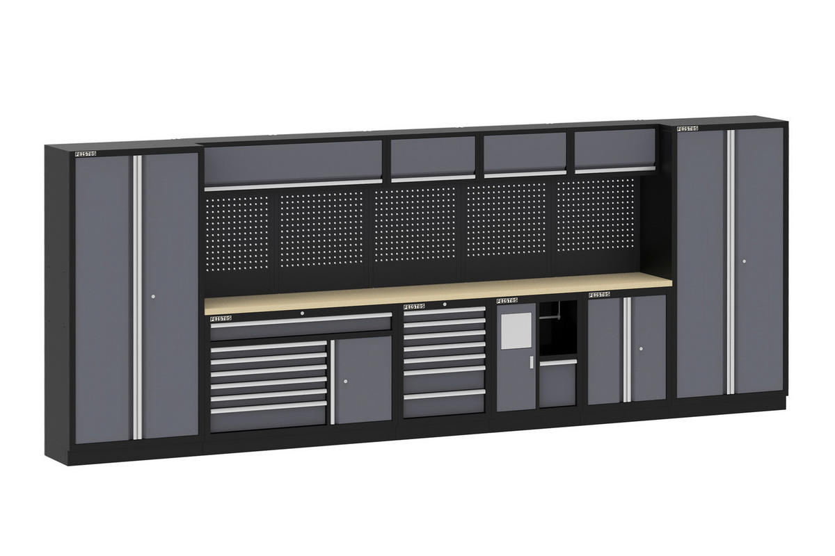 Werkstatteinrichtung Apollo anthrazit B/H/L: ca. 523x200x46 cm Apollo - schwarz/anthrazit (46,00/523,00/200,00cm) - Feistos