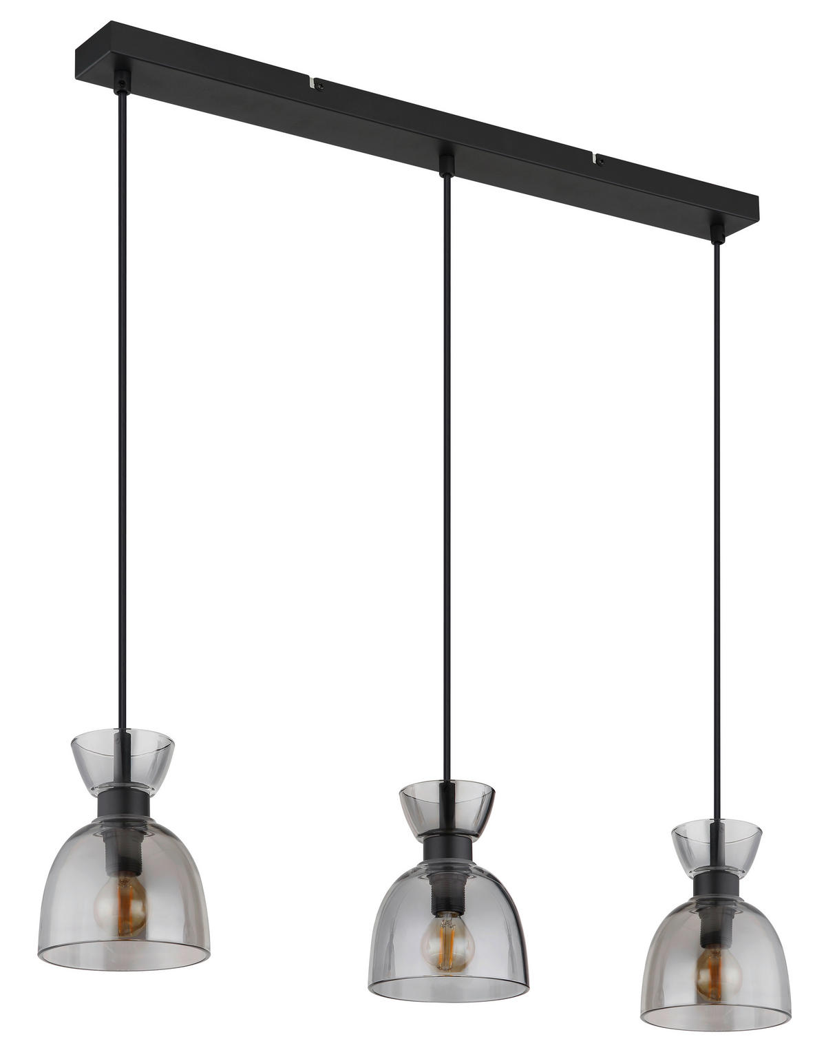 GLOBO Pendelleuchte schwarz Rauch mattschwarz Metall Glas B/H: ca. 65x120 cm E14 3 Brennstellen Massey - schwarz/mattschwarz (65,00/120,00cm) - GLOBO
