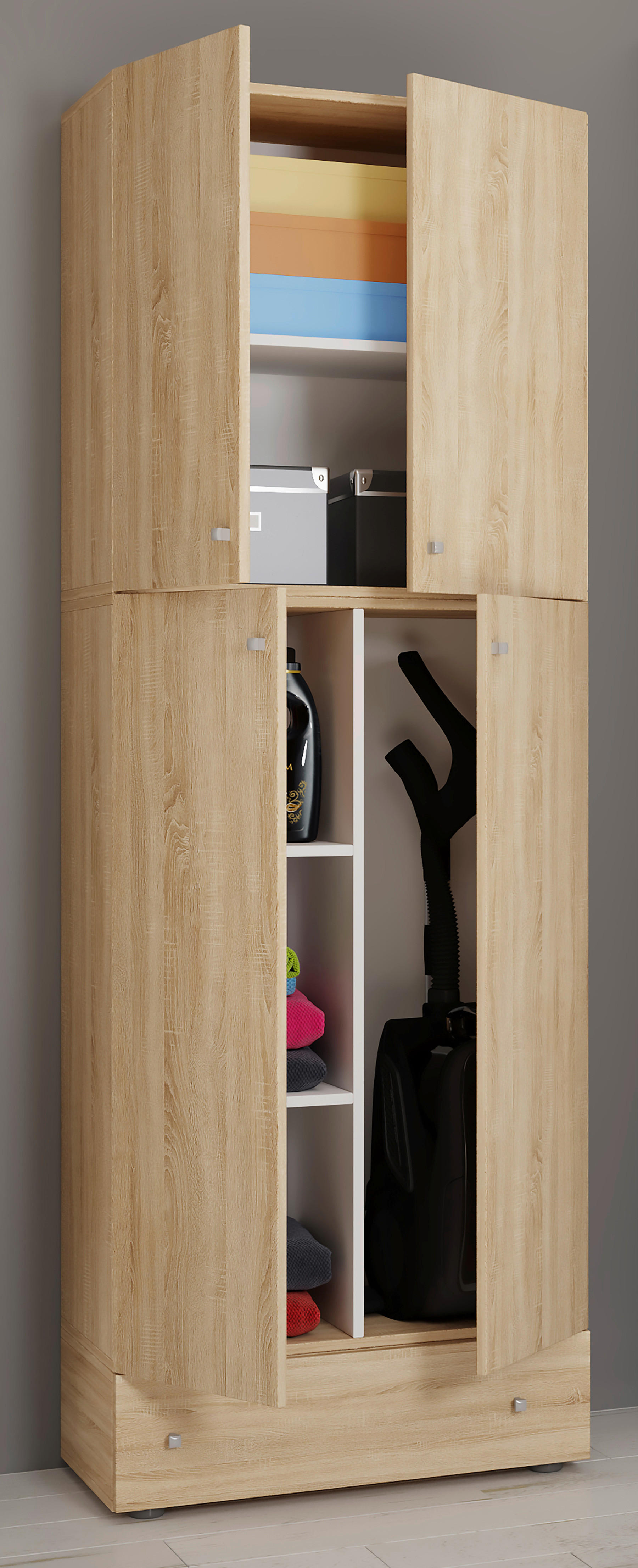 Putzschrank Lona Eiche Sonoma Nachbildung weiß B/H/T: ca. 70x200x39 cm Lona - Eiche/weiß (70,00/200,00/39,00cm) - VCM Möbel