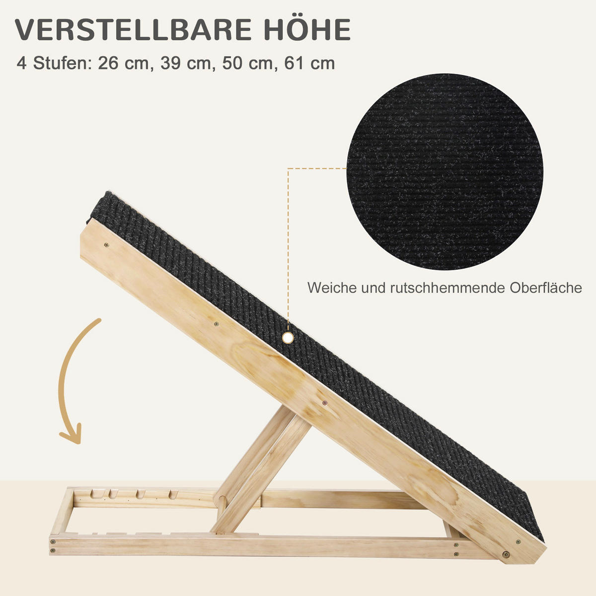 PawHut Haustierrampe, verstellbar natur Edelstahl B/H/L: ca. 40x90x61 cm Haustierrampe - natur/schwarz (61,00/40,00/90,00cm) - PawHut
