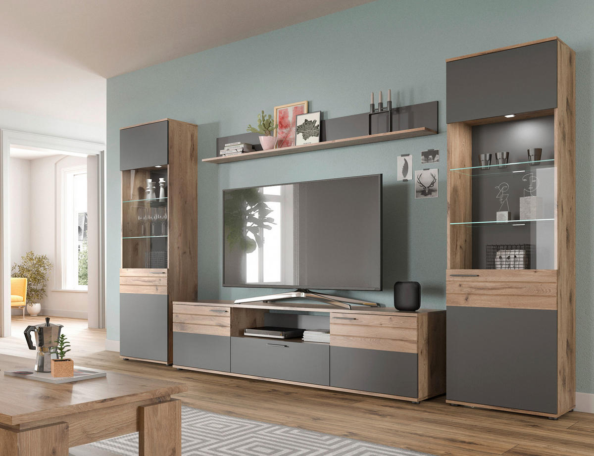 TV-Lowboard Mason Nox Oak Nachbildung dunkelgrau B/H/T: ca. 194x53x47 cm Mason - dunkelgrau (194,00/53,00/47,00cm)