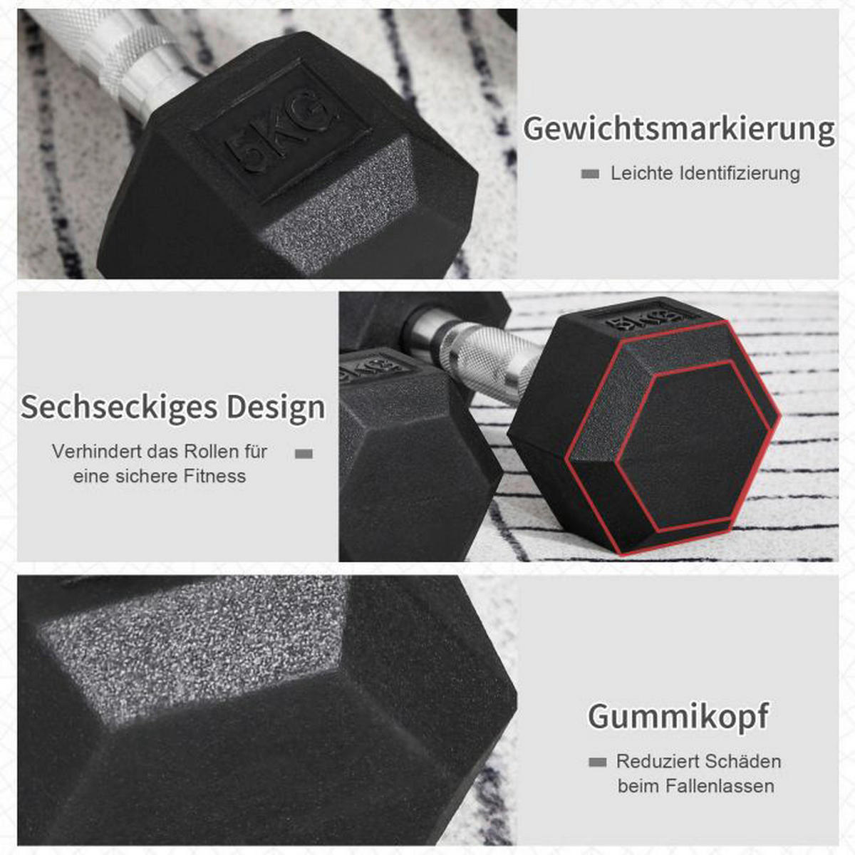 HOMCOM Kurzhantelset schwarz Gummi B/H/L: ca. 10,5x27,2x10,5 cm Kurzhantel_2er_Set - schwarz/silber (10,50/10,50/27,20cm) - HOMCOM