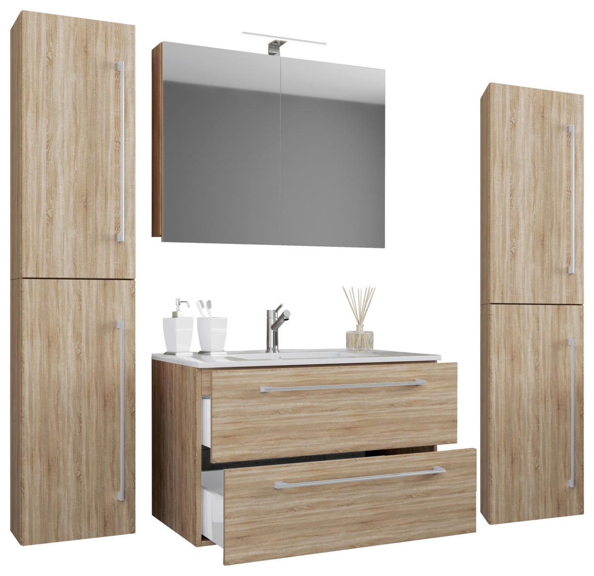 Waschplatz 5tlg-Badinos Eiche Sonoma Nachbildung B/H/T: ca. 80x50x46 cm 5tlg-Badinos - Eiche (80,00/50,00/46,00cm) - VCM Möbel