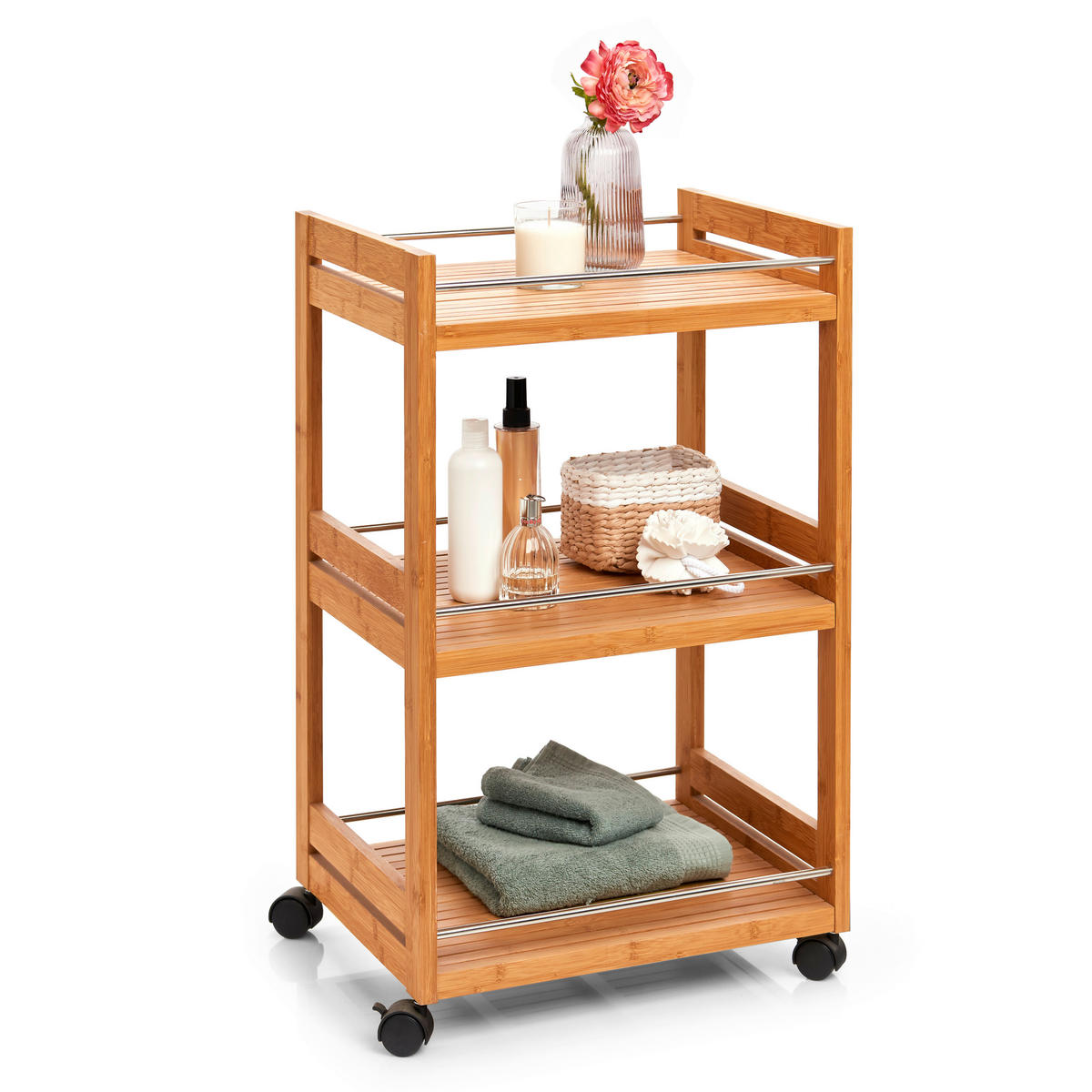 Zeller Rollwagen natur Bambus B/H/T: ca. 46x76x38 cm Rollwagen_3_Böden - natur (46,00/76,00/38,00cm) - Zeller