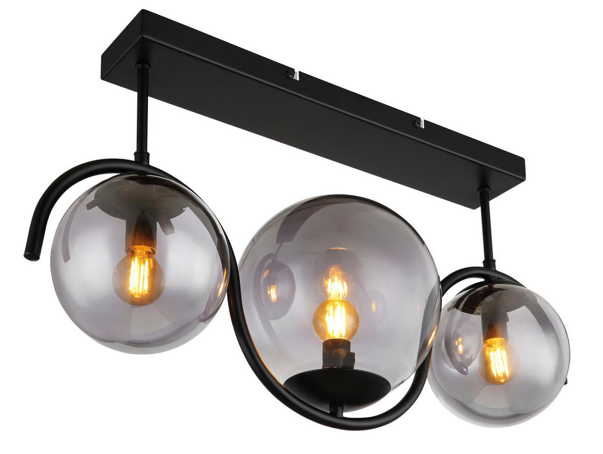GLOBO Deckenleuchte 15869-3D Porry Rauch schwarz Glas Metall B/H/T: ca. 60x33x20 cm E14 3 Brennstellen Porry - schwarz/Rauch (60,00/33,00/20,00cm) - GLOBO