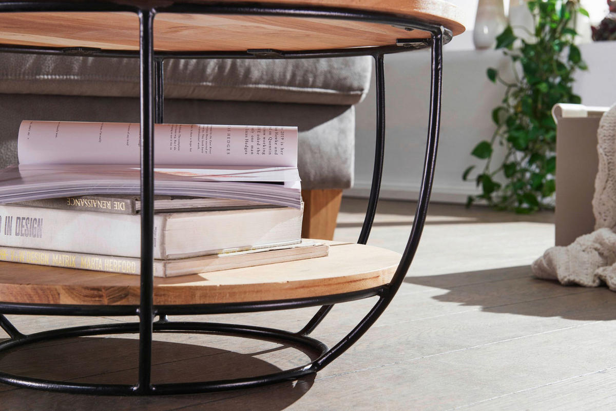 Couchtisch natur schwarz pulverbeschichtet B/H/T: ca. 60x34x60 cm Couchtisch - natur/schwarz (60,00/34,00/60,00cm) - Wohnling