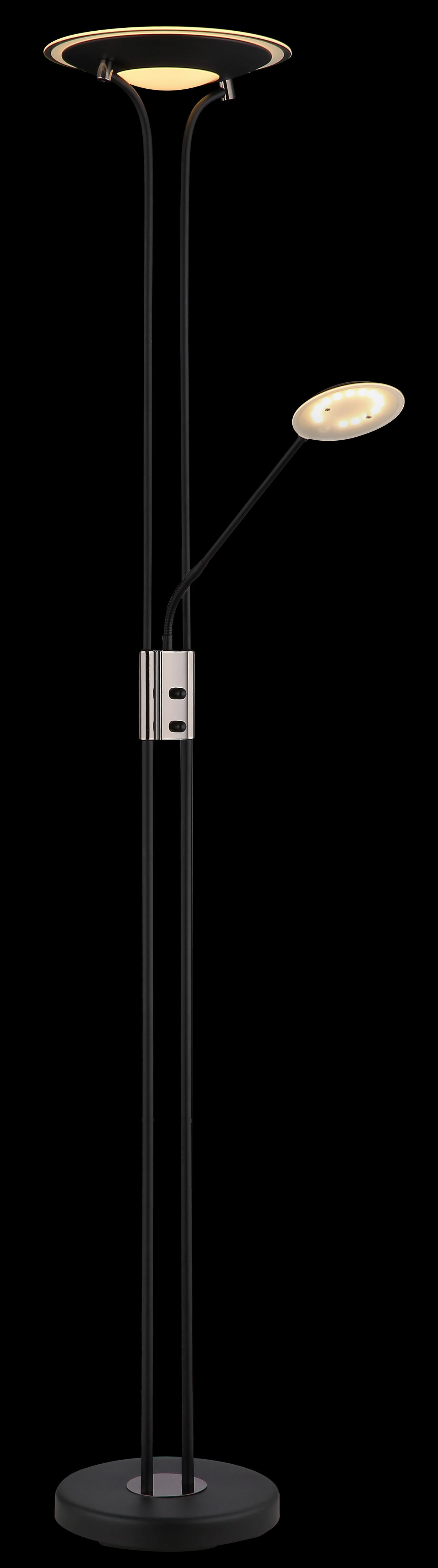 GLOBO Deckenfluter mattschwarz Chrom Satiniert Glas Metall H/D: ca. 180x30 cm 2 Brennstellen Tamika - Satiniert/Chrom (30,00/180,00cm) - GLOBO