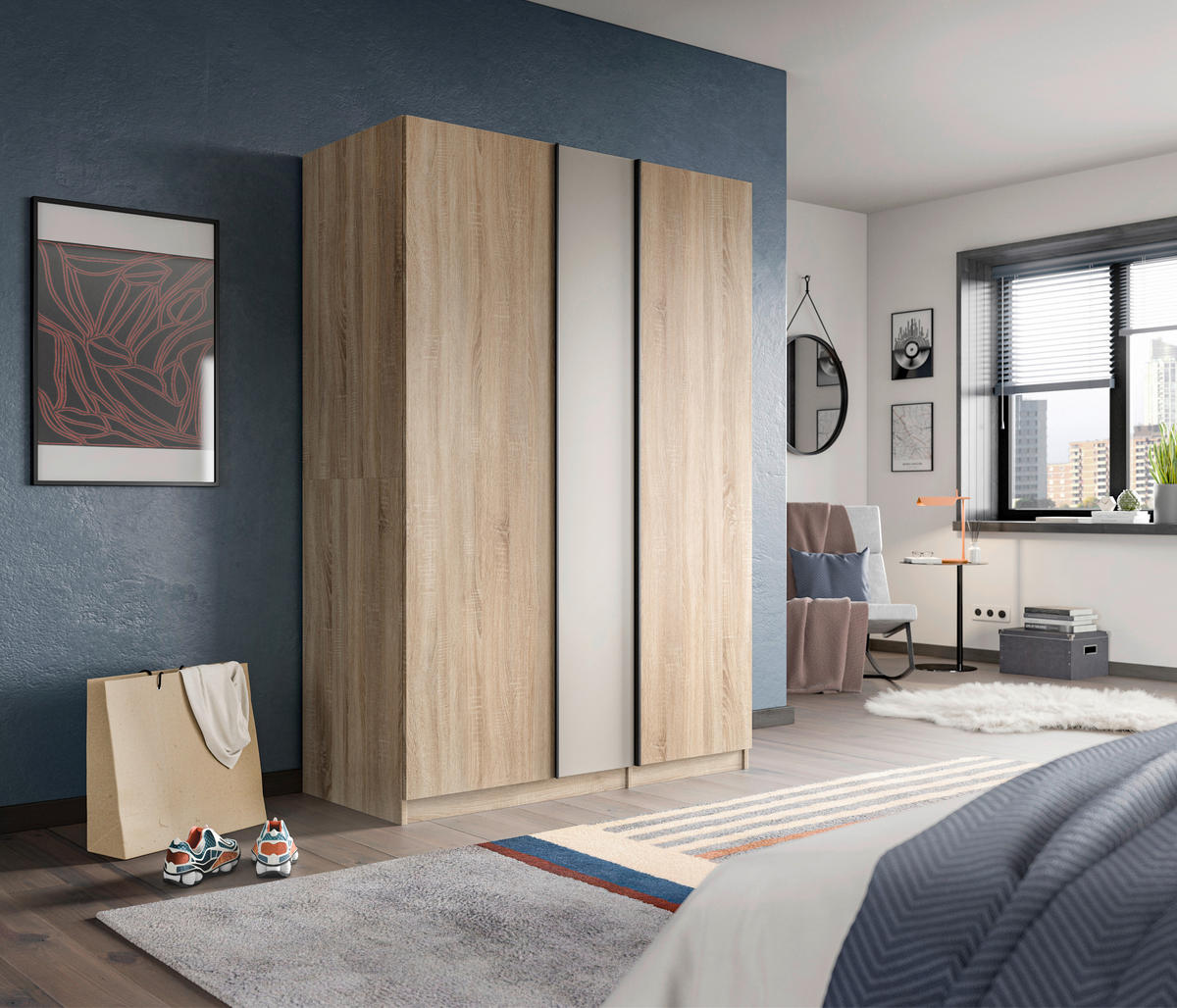 Kleiderschrank OAKLAND Eiche Sonoma Nachbildung Cashmere B/H/T: ca. 130x183x53 cm OAKLAND - Eiche/Cashmere (130,00/183,00/53,00cm) - xonox.home