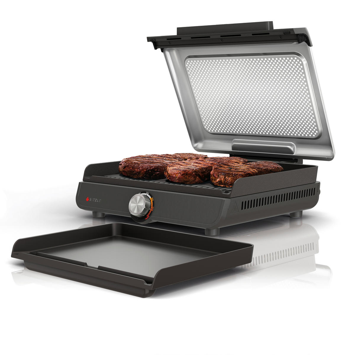 Ninja Grillplatte schwarz Edelstahl Aluminium B/H/L: ca. 7x13x37,5 cm Sizzle GR101EU - schwarz (37,50/7,00/13,00cm) - Ninja