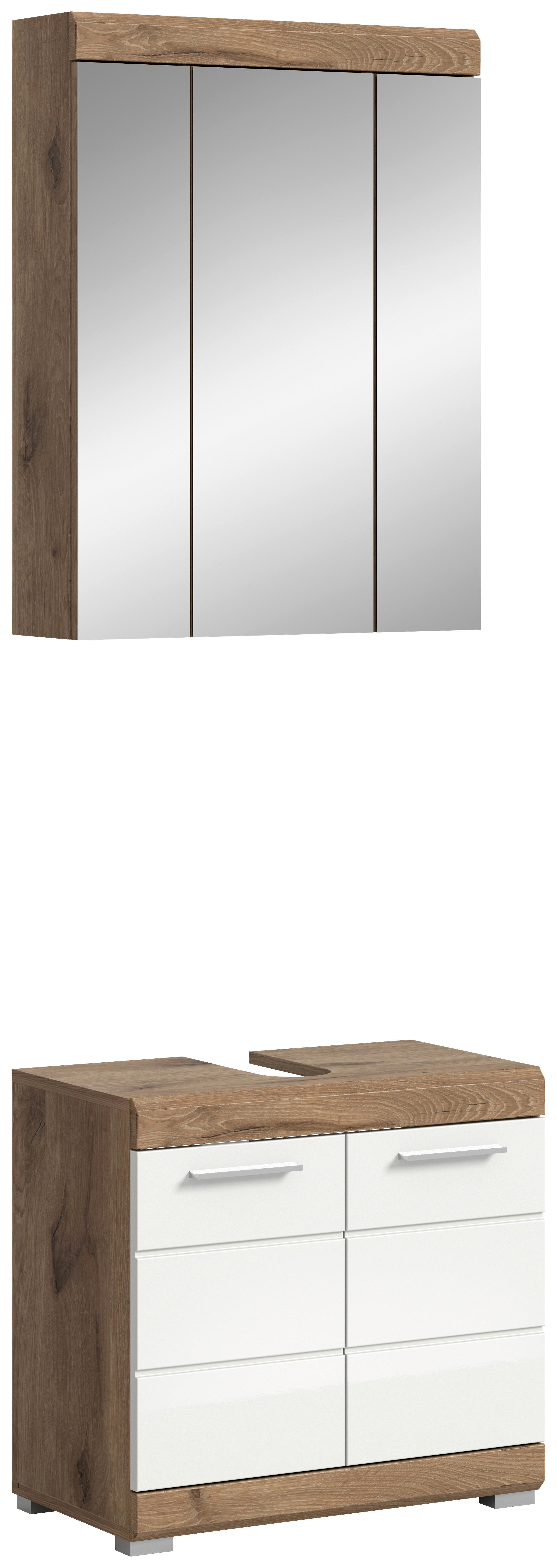 Badezimmer-Set Wave weiß Hochglanz Nox Oak Nachbildung B/H/T: ca. 60x191x34 cm Wave - weiß (60,00/191,00/34,00cm) - xonox.home