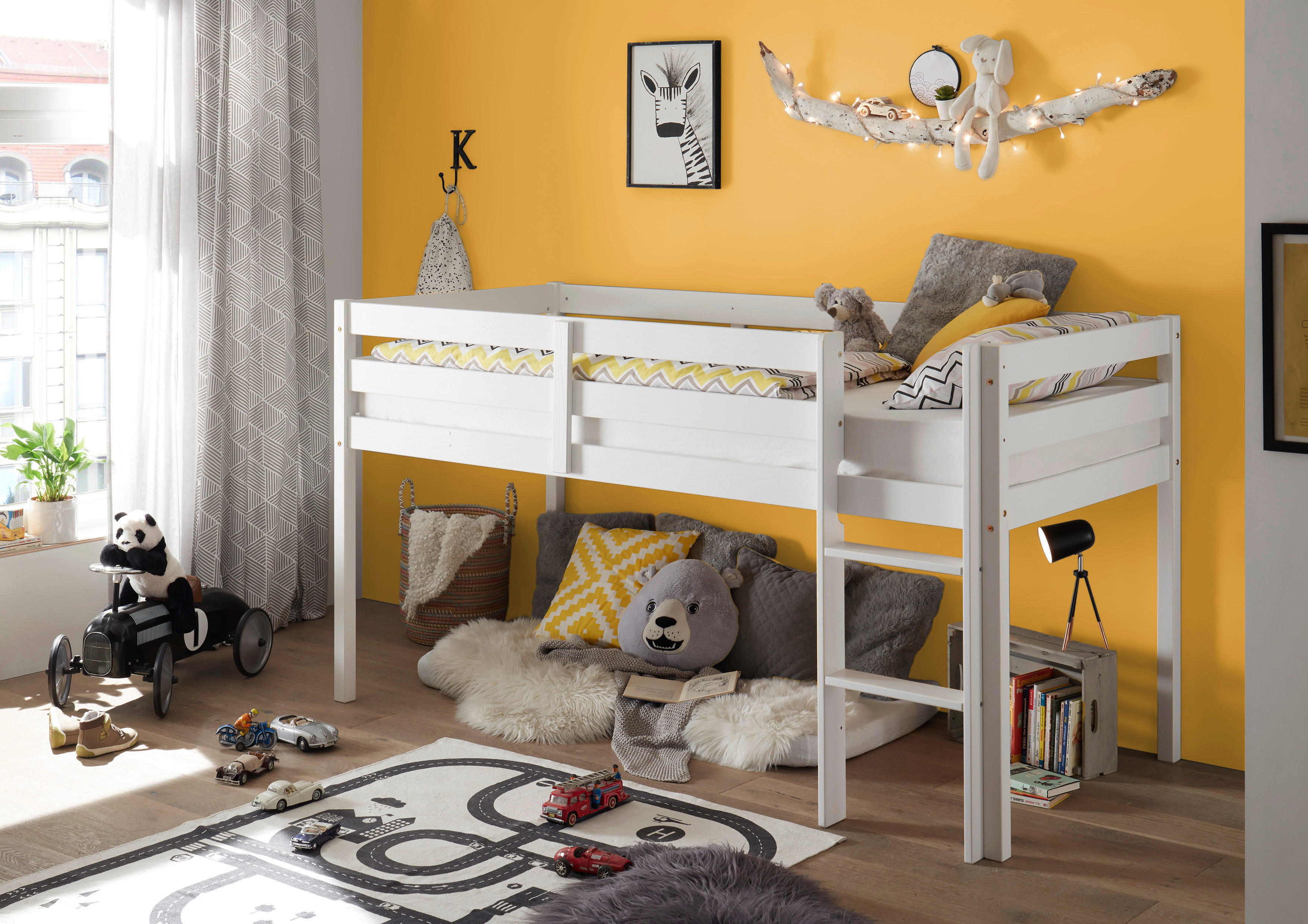 Hochbett Alvin kiefer weiß Liegefläche B/L: ca. 90x200 cm Alvin - kiefer/weiß (207,00/113,00/97,00cm)