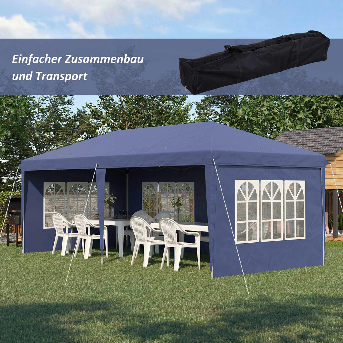 Outsunny Faltpavillon blau Polyester B/H/L: ca. 295x270x585 cm Faltpavillon - blau (585,00/295,00/270,00cm) - Outsunny