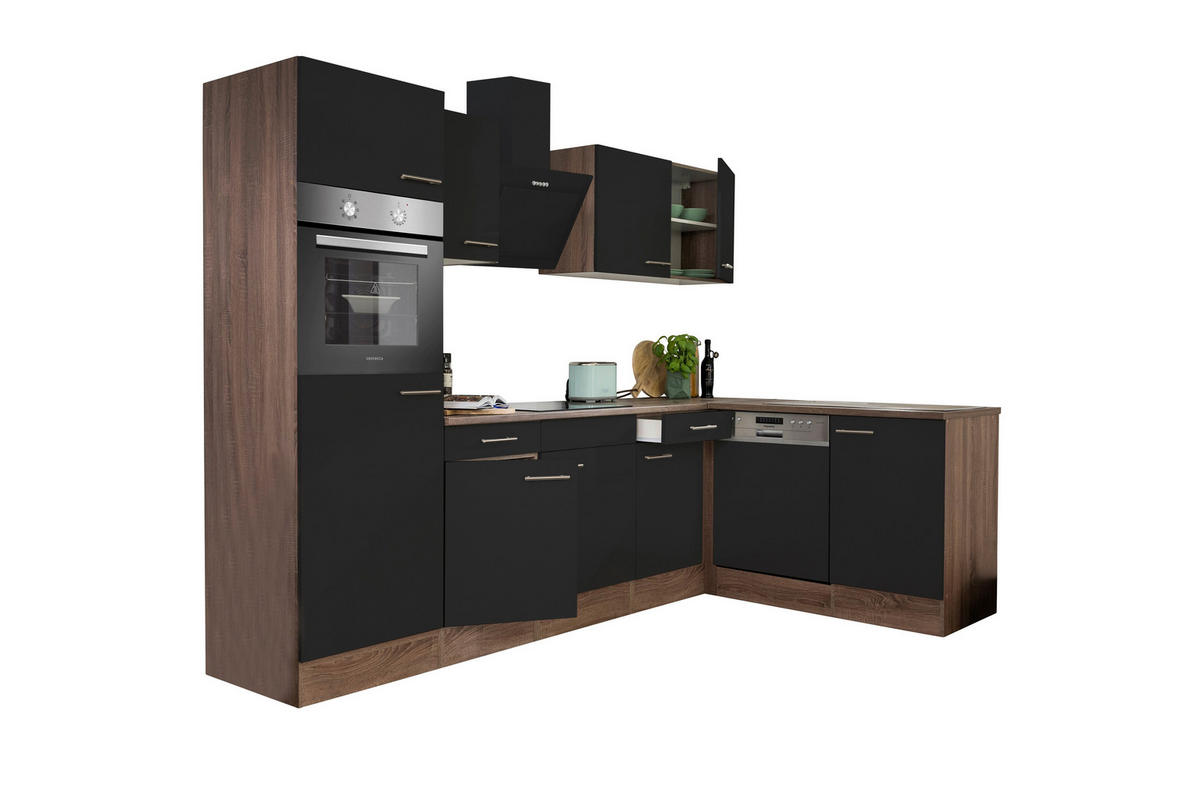 Respekta Winkelküche KBL280EYSS schwarz B/H/T: ca. 280x205x172 cm KBL280EYSS - Eiche/schwarz (280,00/205,00/172,00cm) - Respekta