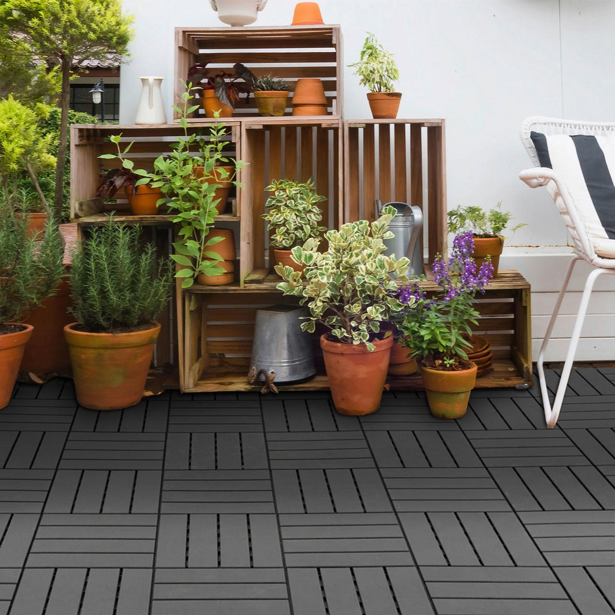 Outsunny Terrassenfliese schwarz B/L: ca. 30x30 cm Terrassenfliese - schwarz (30,00/30,00/2,00cm) - Outsunny