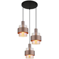 GLOBO Pendelleuchte amber schwarz Glas Metall H/D: ca. 150x45 cm E27 3 Brennstellen MILLEY - schwarz/amber (45,00/150,00cm) - GLOBO