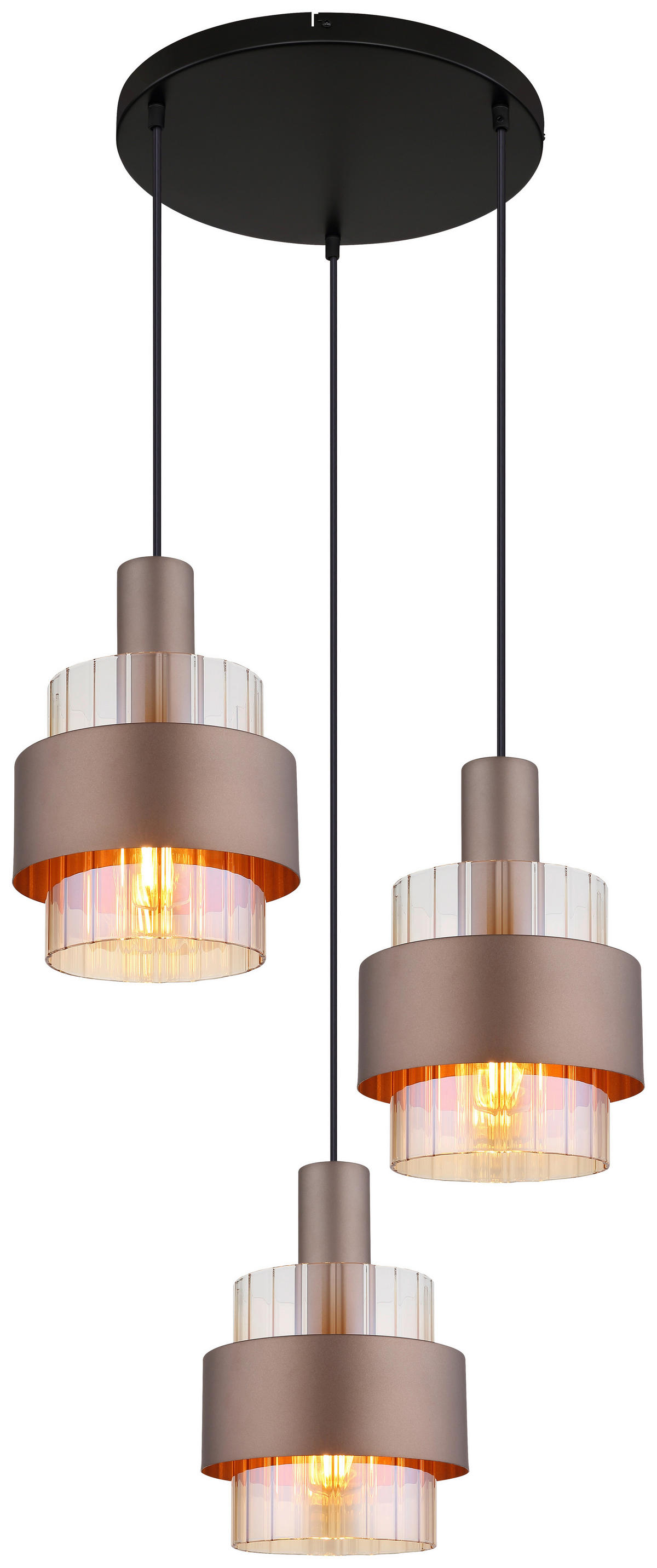 GLOBO Pendelleuchte amber schwarz Glas Metall H/D: ca. 150x45 cm E27 3 Brennstellen MILLEY - schwarz/amber (45,00/150,00cm) - GLOBO