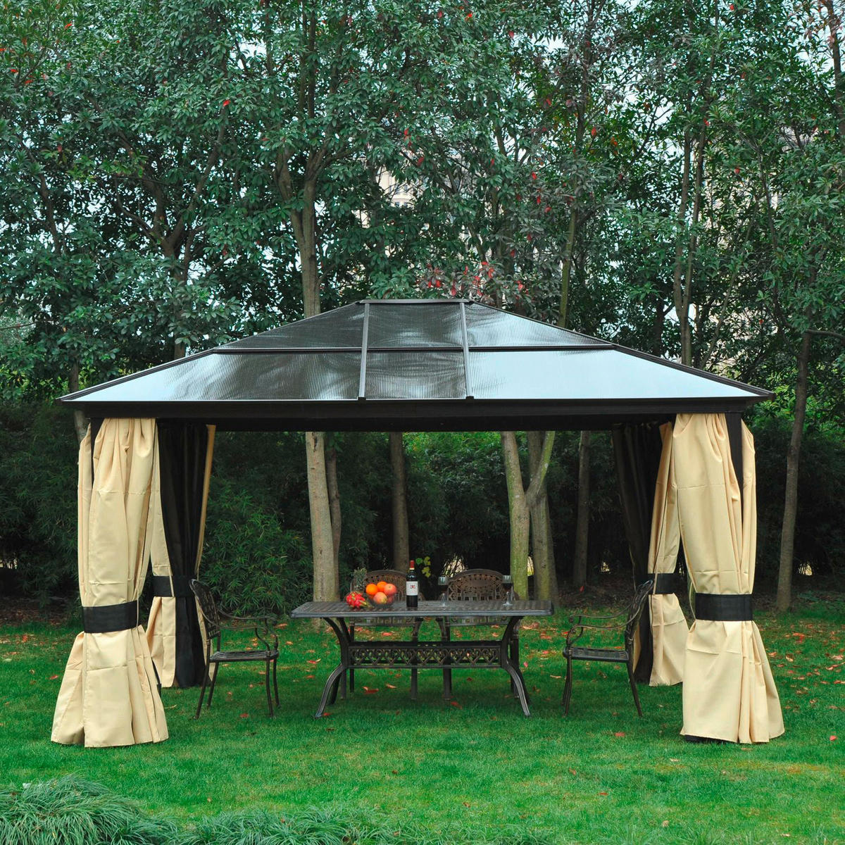 Outsunny Pavillon braun Aluminium B/H/L: ca. 360x265x420 cm Gartenpavillon - braun/beige (420,00/360,00/265,00cm) - Outsunny