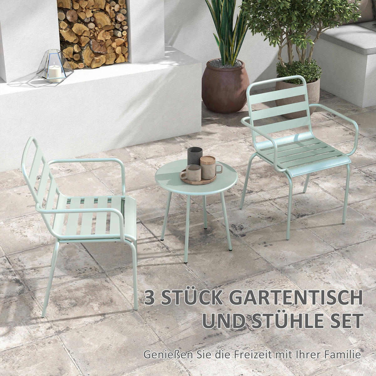 Outsunny Bistro-Set grün Stahl B/H/L: ca. 58x78x51 cm Bistro-Set - grün (51,00/58,00/78,00cm) - Outsunny