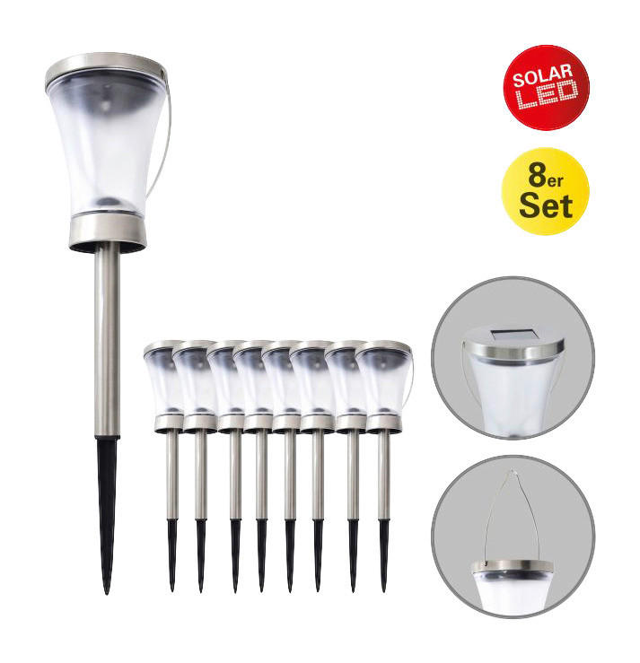 LED Deko Solarleuchte 8er-Set NV5146408 silber Edelstahl Acryl H/D: ca. 40x9 cm LED Deko Solarleuchte 8er-Set - silber (9,00/40,00cm) - Näve Leuchten