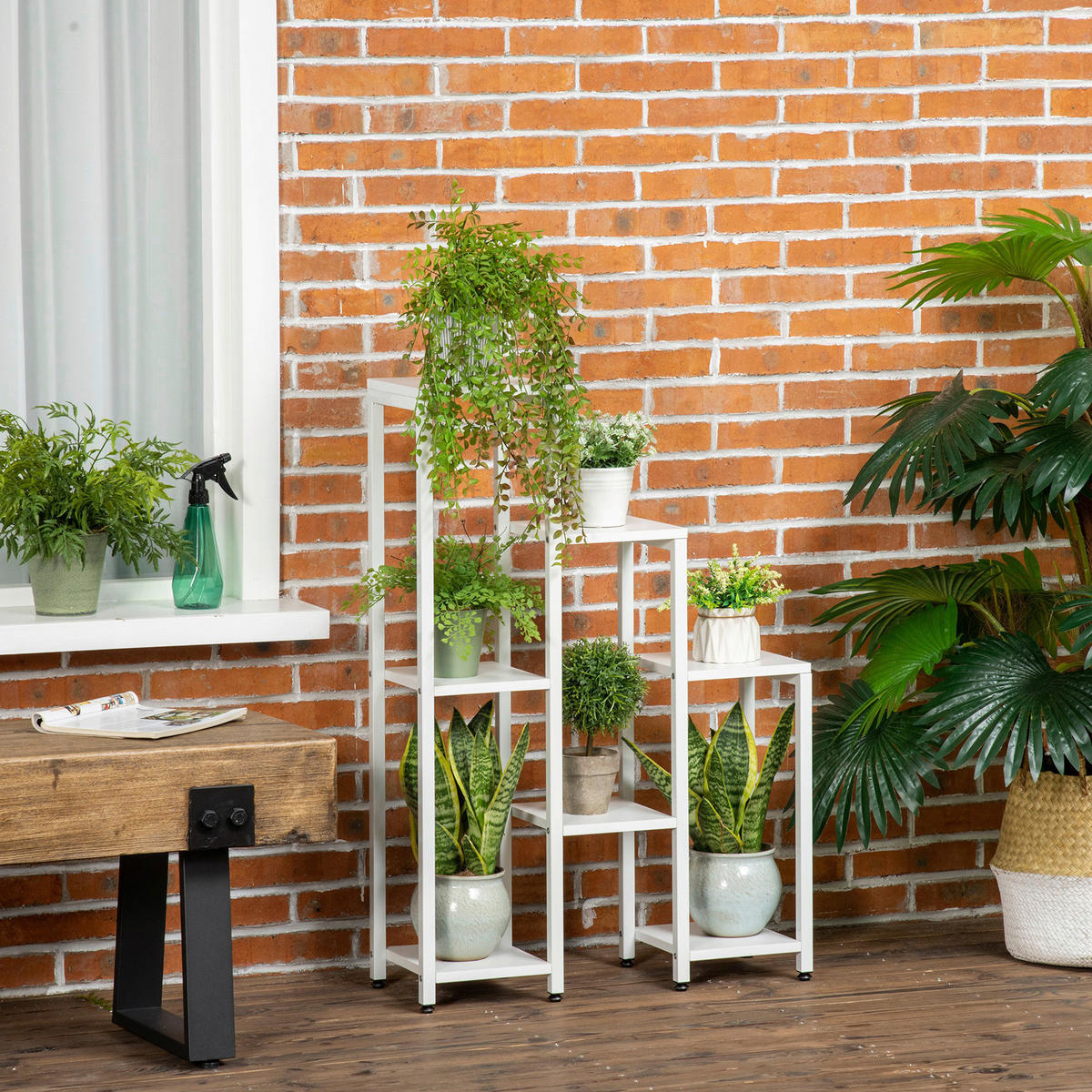 Outsunny Blumenständer weiß MDF B/H/L: ca. 23x95x65 cm Blumenständer - weiß (65,00/23,00/95,00cm) - Outsunny