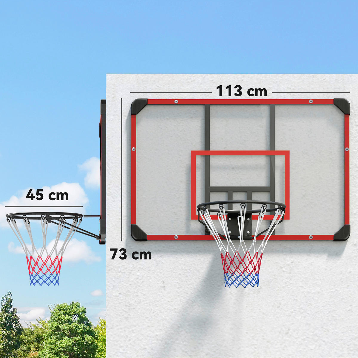 SPORTNOW Basketballkorb rot Kunststoff B/H/L: ca. 61x73x113 cm Basketballkorb - rot/schwarz (113,00/61,00/73,00cm) - SPORTNOW