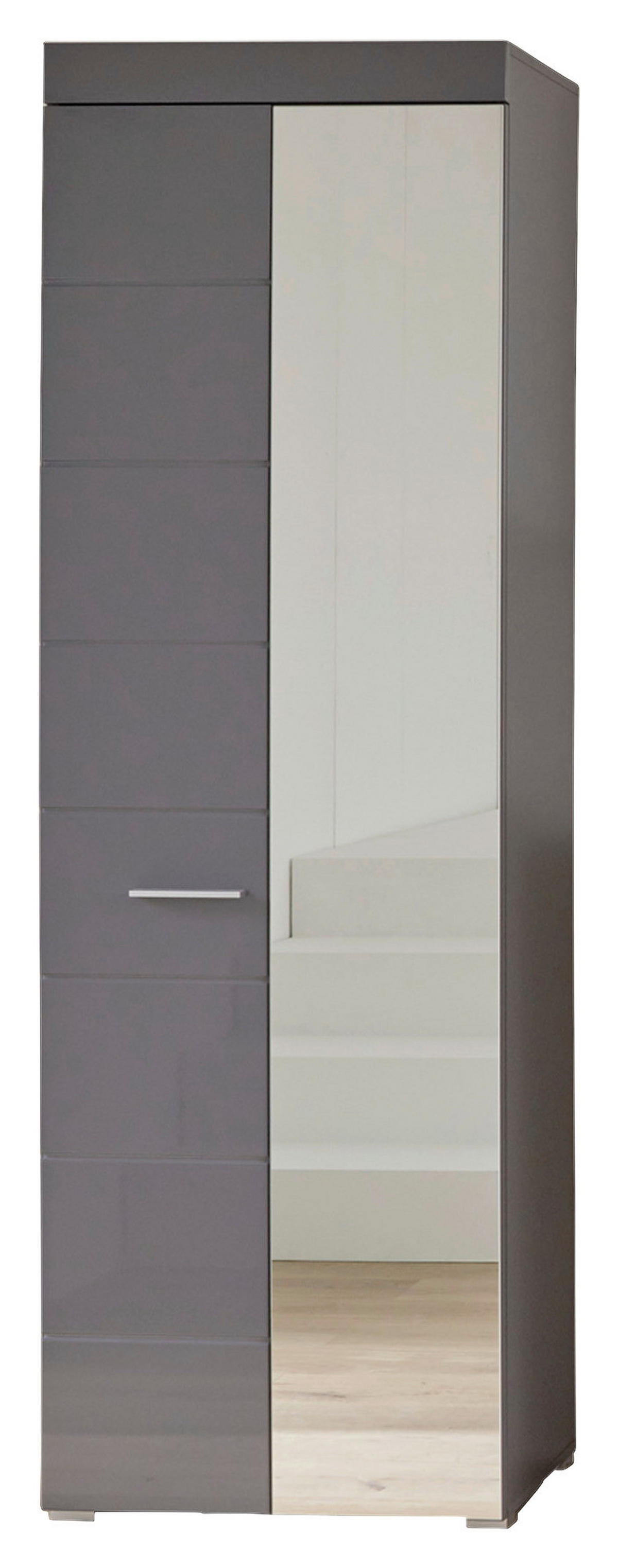Garderobenschrank Amanda grau Hochglanz grau B/H/T: ca. 62x195x38 cm Amanda - grau (62,00/195,00/38,00cm) - Trendteam