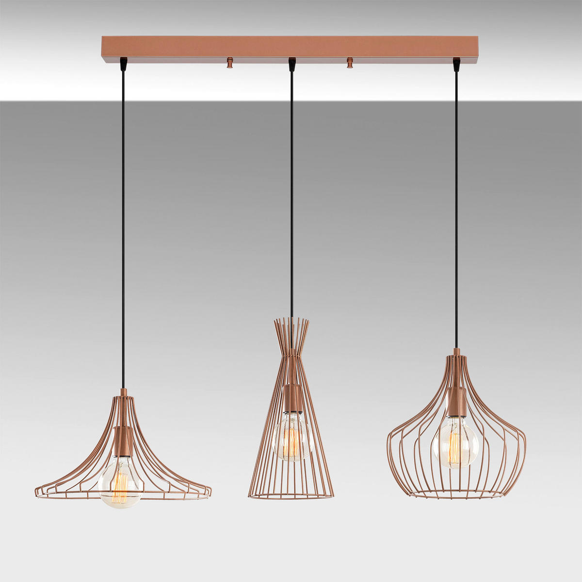 Opviq Pendelleuchte Mezopotamya Kupfer Metall B/H/T/L/D: ca. 37x122x37x110x27 cm E27 3 Brennstellen Mezopotamya - Kupfer (110,00/37,00/122,00cm) - Opviq