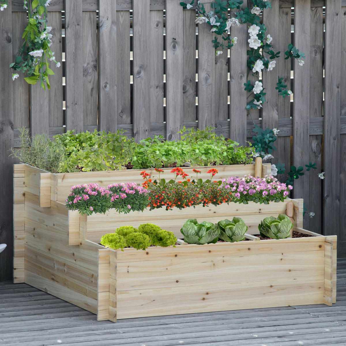 Outsunny Hochbeet natur Holz B/H/L: ca. 100x54x117 cm Hochbeet - natur (117,00/100,00/54,00cm) - Outsunny