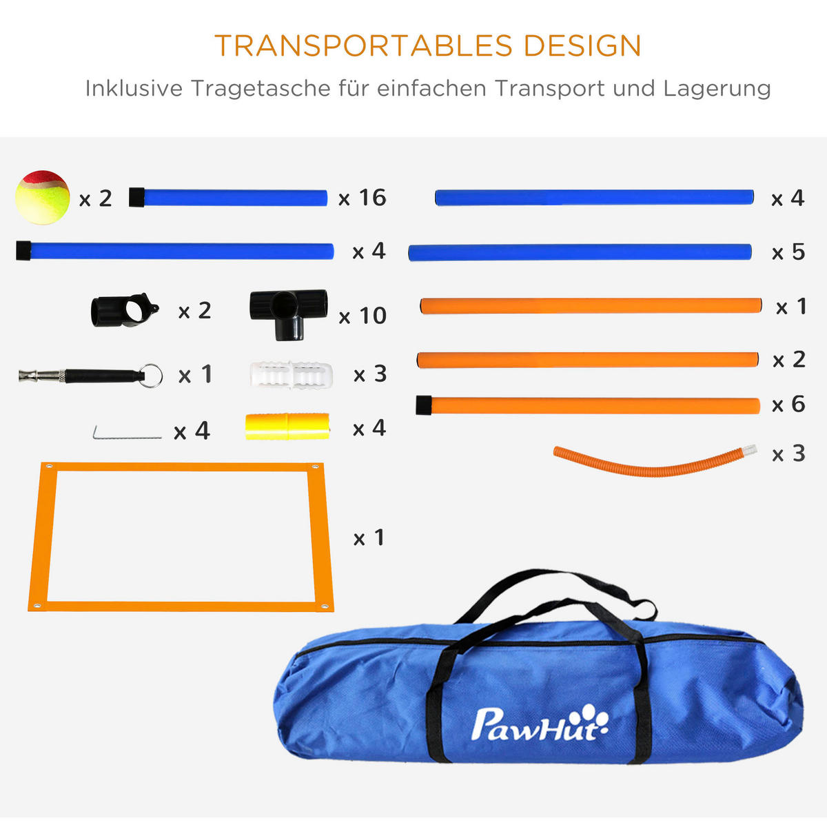 PawHut Hunde-Agility-Set orange Polyester-Mischgewebe B/H/L: ca. 66x69x352 cm Hunde-Agility-Set - blau/orange (352,00/66,00/69,00cm) - PawHut