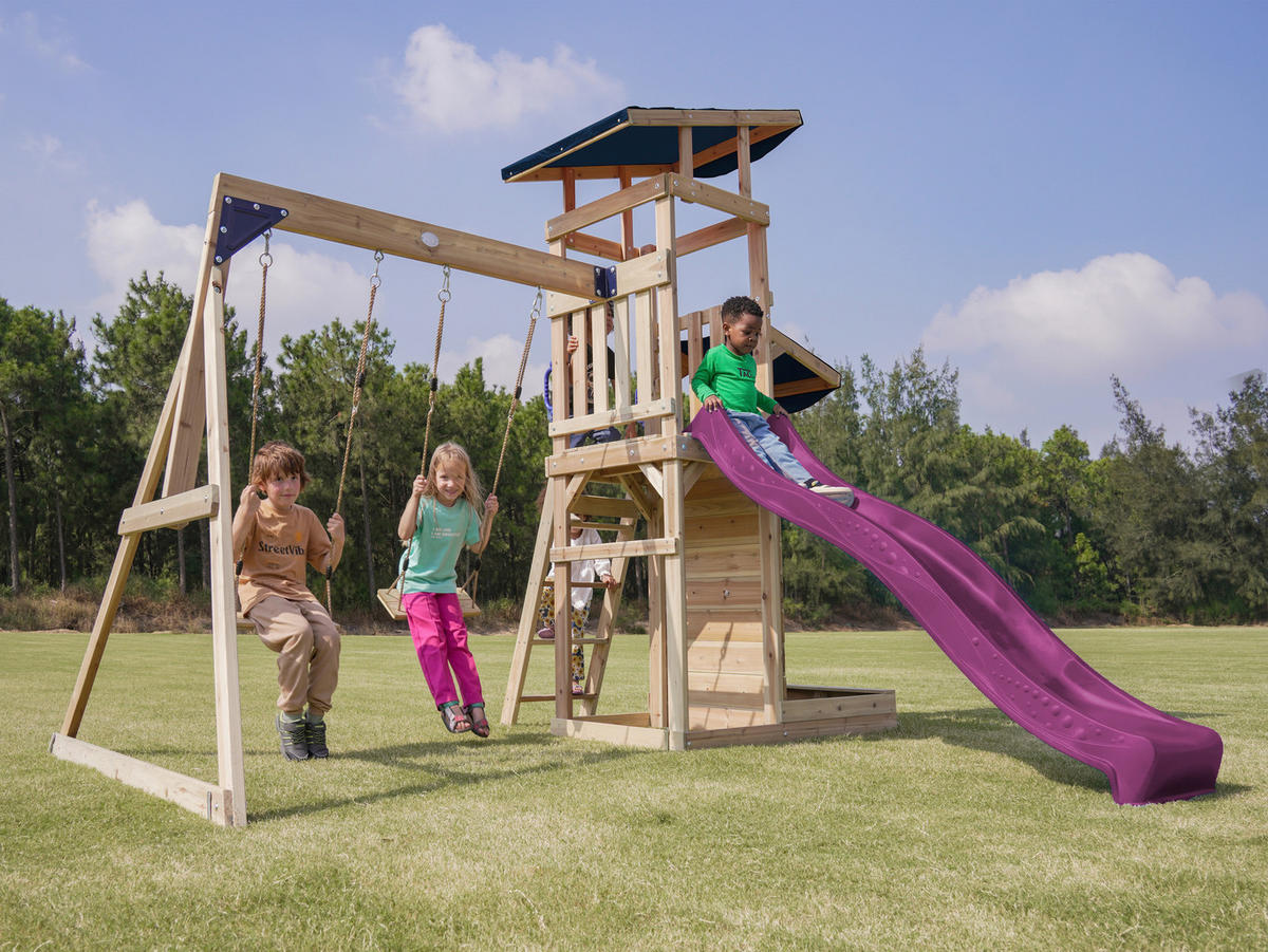 AXI Spielturm Malik braun B/H/L: ca. 345x270x336 cm Malik - lila/braun (336,00/345,00/270,00cm) - AXI