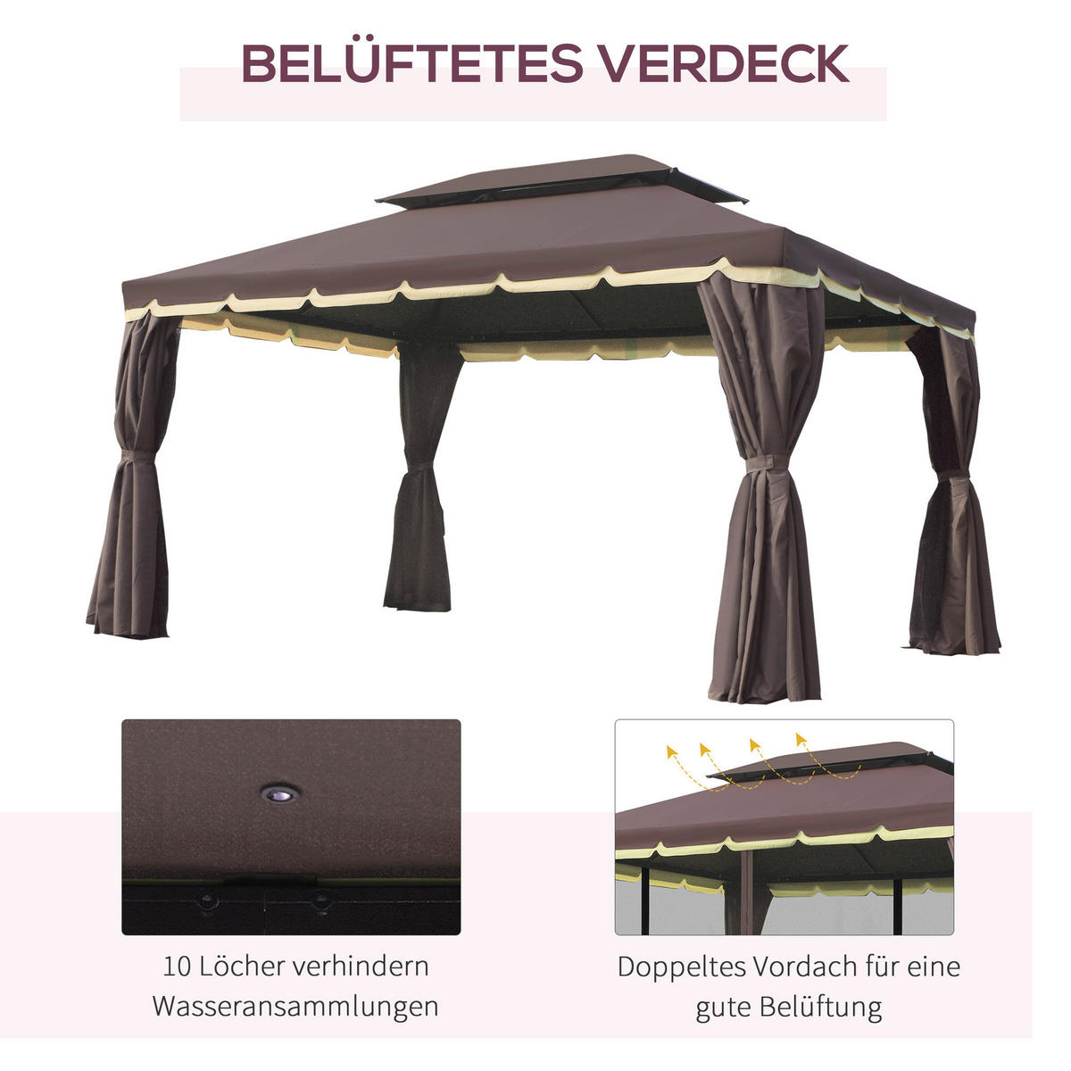 Outsunny Pavillon kaffee Aluminium B/H/L: ca. 290x280x390 cm Pavillon - schwarz/kaffee (390,00/290,00/280,00cm) - Outsunny