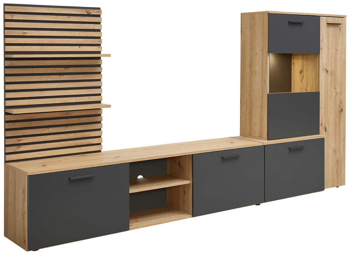 Wohnwand Heathrow Eiche Artisan Nachbildung anthrazit B/H/T: ca. 250x135x38 cm Heathrow - Eiche/anthrazit (250,00/135,00/38,00cm)