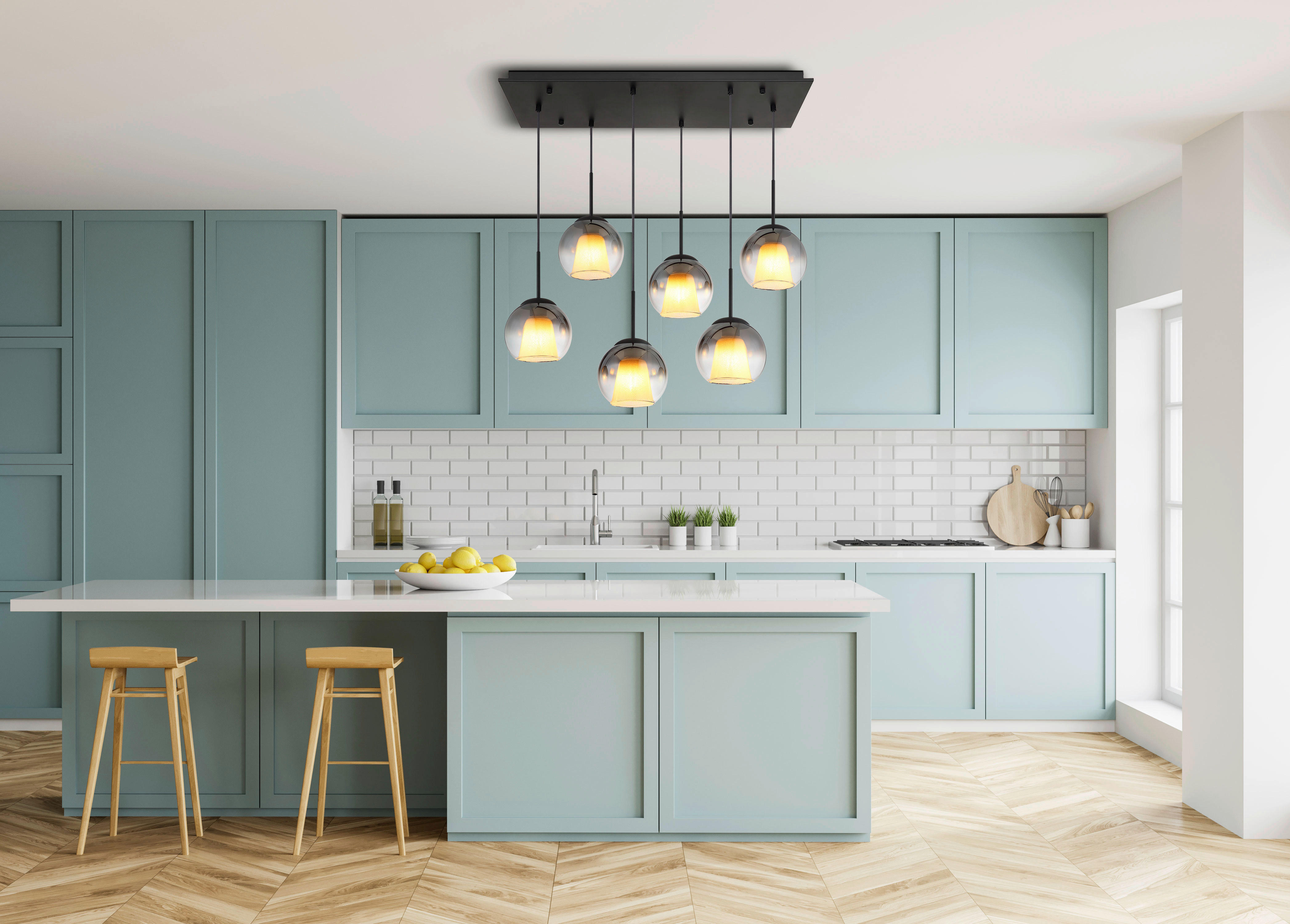 GLOBO Pendelleuchte BARRY 15749-6H Rauch schwarz Metall B/H/L: ca. 38x120x90 cm E27 6 Brennstellen BARRY - schwarz/Rauch (90,00/38,00/120,00cm) - GLOBO