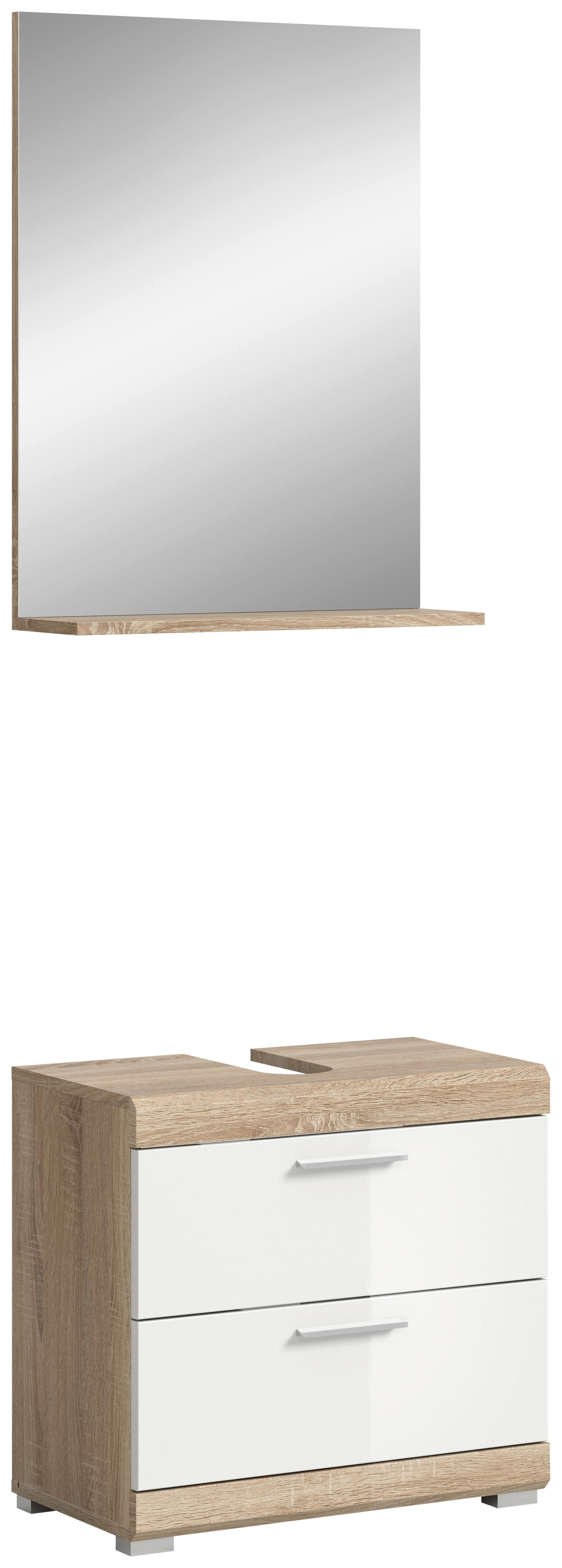 Badezimmer-Set Lambada Eiche Sonoma Nachbildung weiß Hochglanz B/H/T: ca. 60x191x37 cm Lambada - Eiche/weiß (60,00/191,00/37,00cm) - xonox.home
