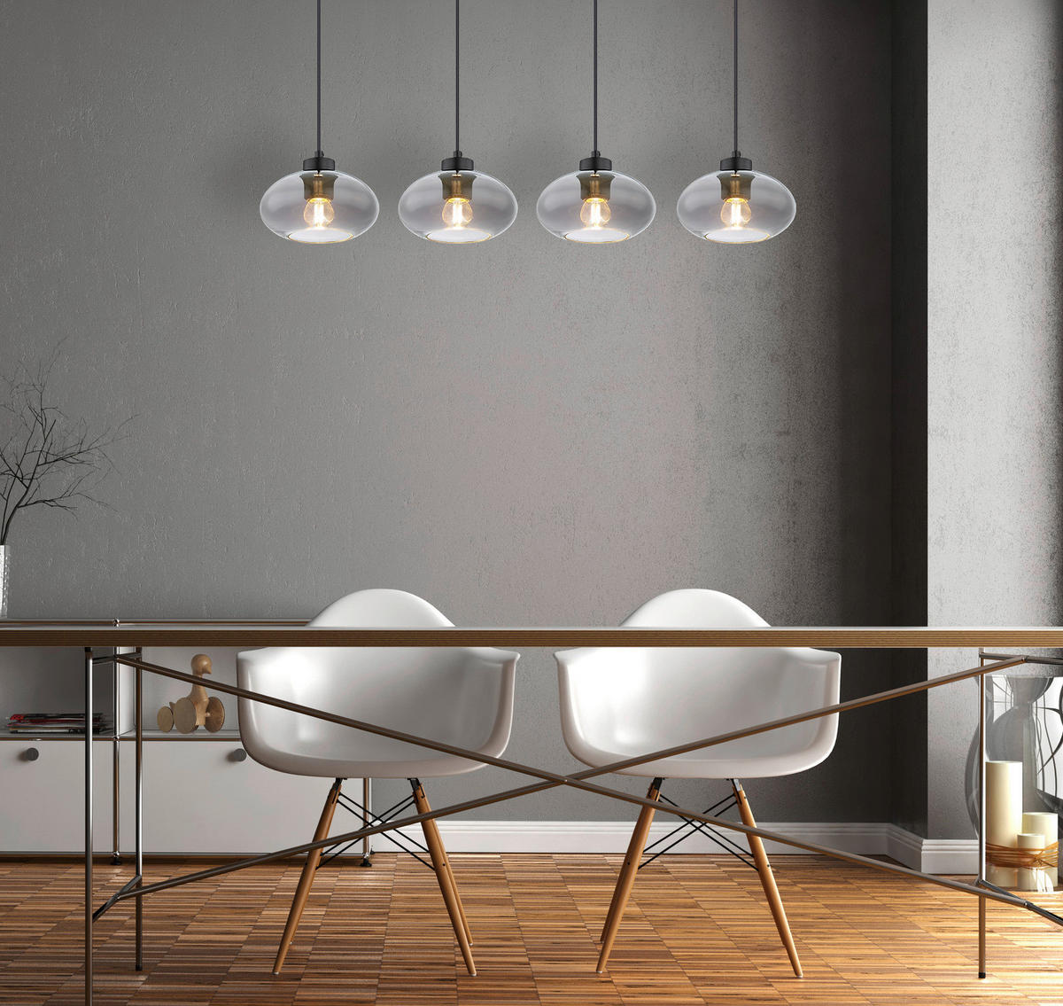 GLOBO Pendelleuchte Shaun 15572-4H schwarz Metall Rauchglas B/H/L: ca. 18x120x96 cm E27 4 Brennstellen Pendelleuchte_Shaun - schwarz (96,00/18,00/120,00cm) - GLOBO