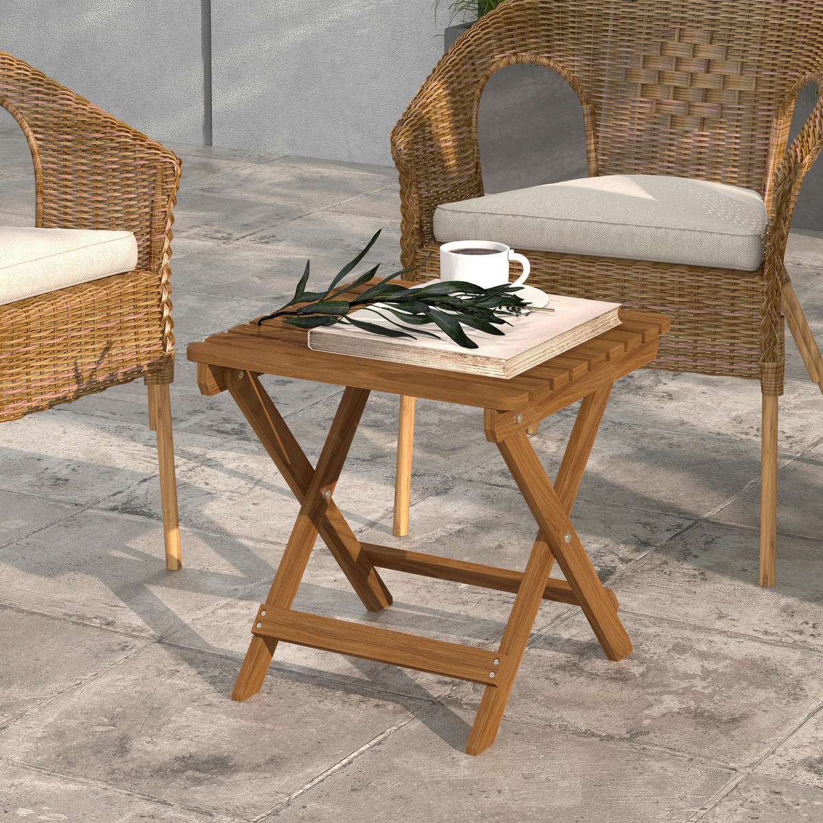 Outsunny Garten-Beistelltisch 2er-Set teak Akazie B/H/L: ca. 45x45x45 cm Garten-Beistelltisch 2er-Set - teak (45,00/45,00/45,00cm) - Outsunny