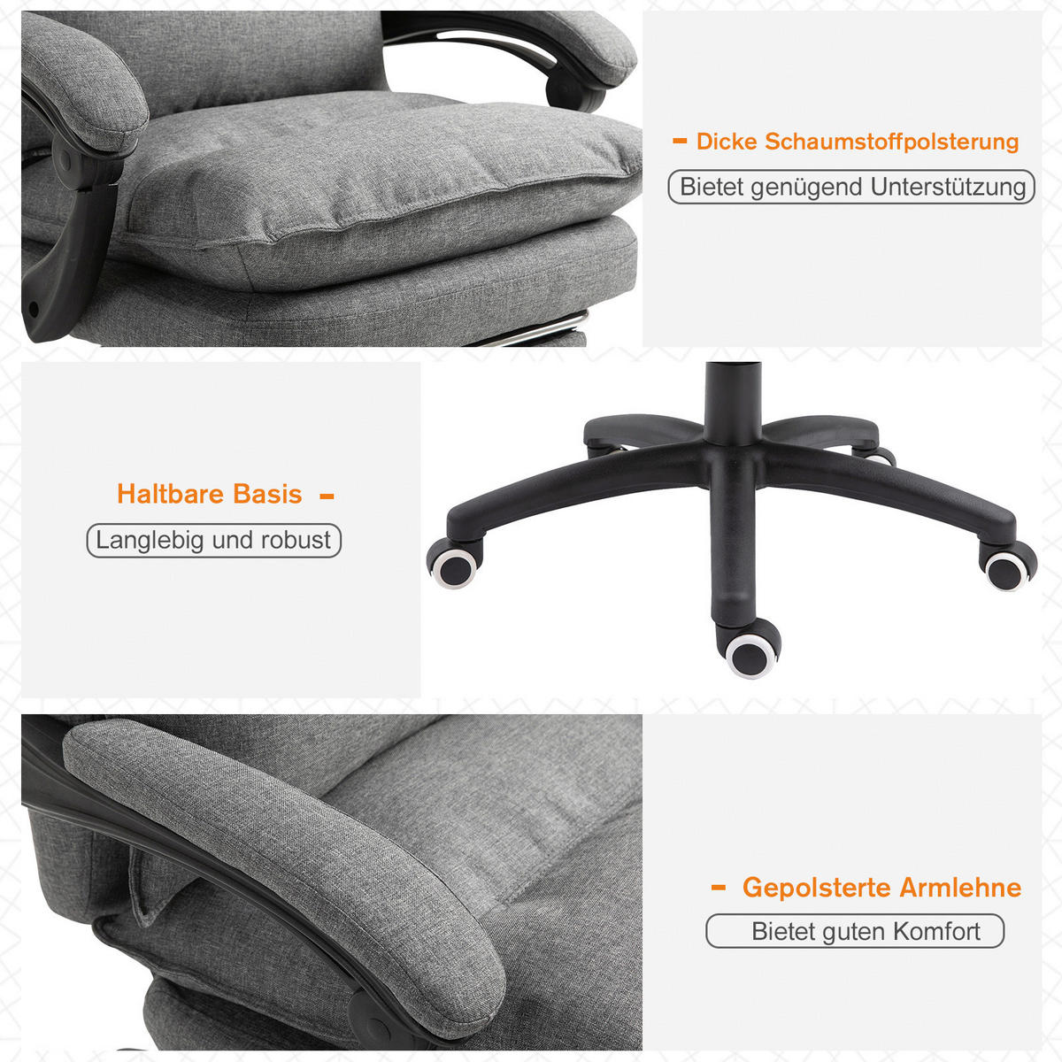 Vinsetto Massagestuhl MH921-232GY grau Schaumstoff Nylon B/H/T: ca. 70x130x62 cm Massagestuhl MH921-232GY - grau (70,00/130,00/62,00cm) - Vinsetto