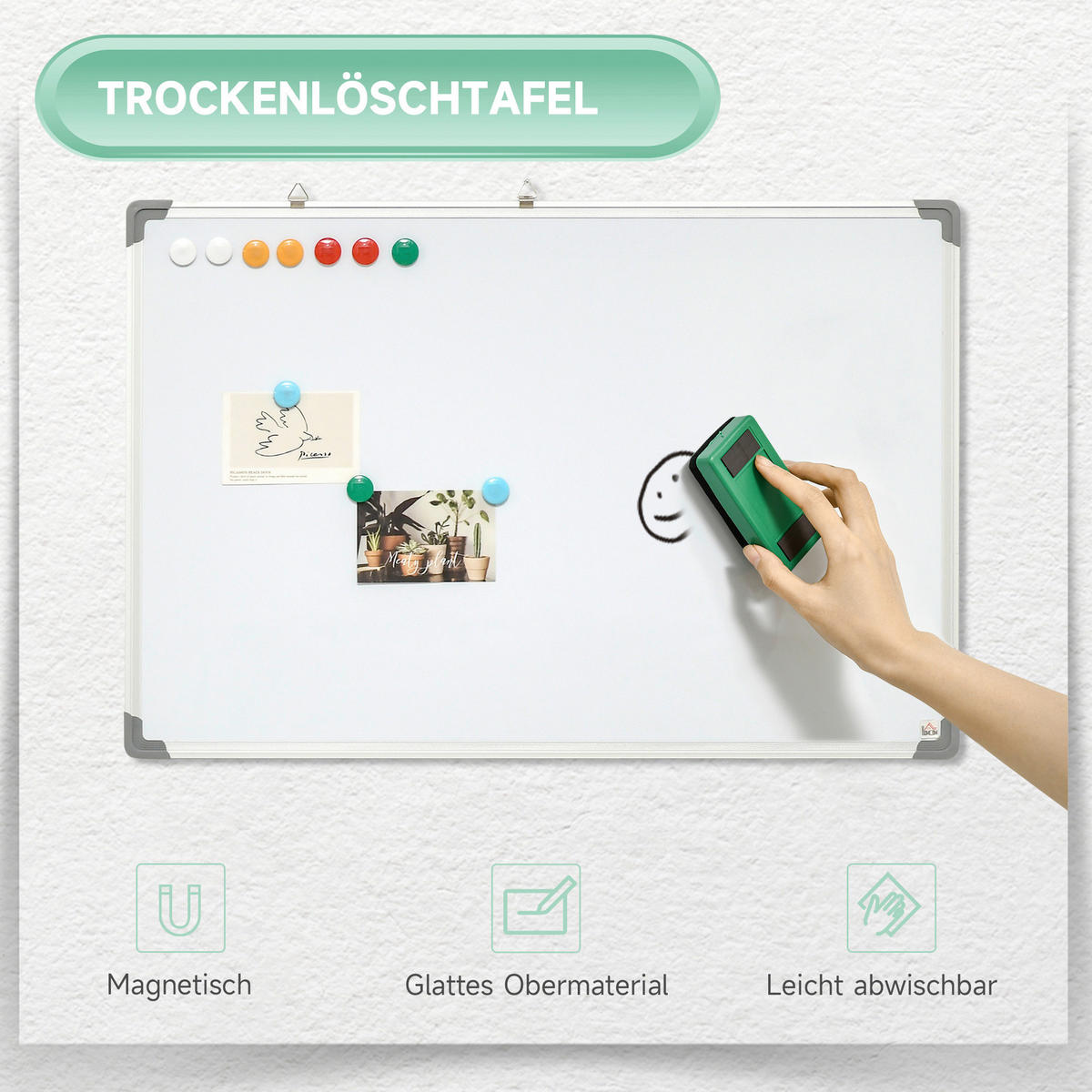 HOMCOM Wandboard Whiteboard - weiß (1,80/60,00/90,00cm) - HOMCOM